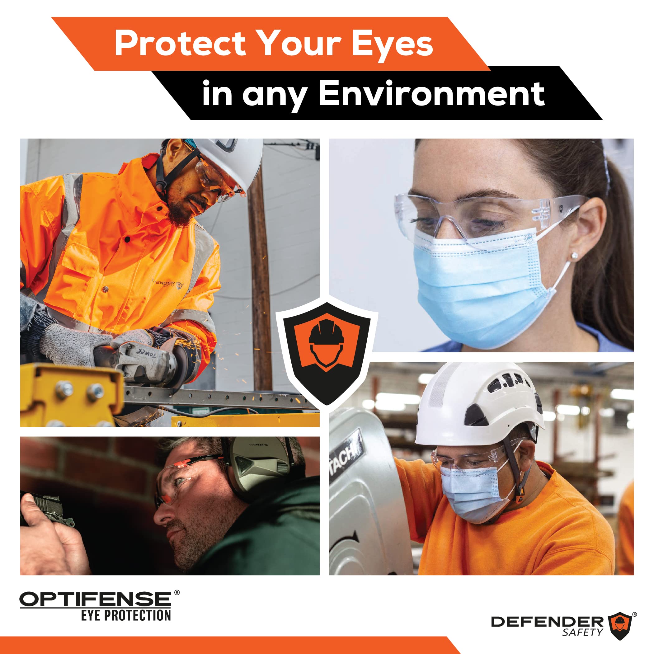 Defender Safety VS1 Protective Safety Glasses 30 Pack - ANSI Z87.1 Certified, Anti-Scratch & Impact Resistant Polycarbonate Lenses - Ideal for Construction, Woodworking, and Industrial Safety Use