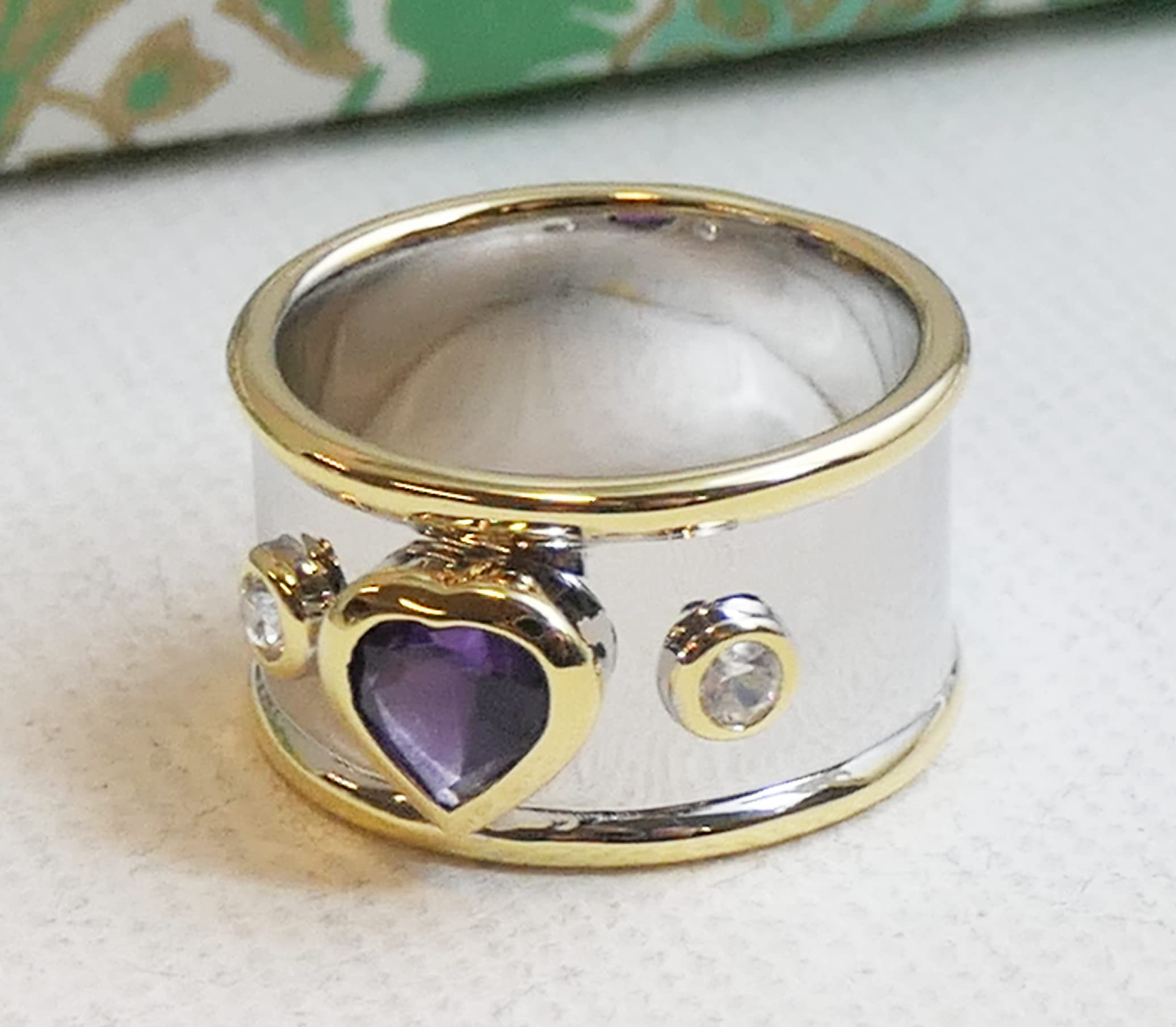 Amethyst Heart Shaped Sterling Silver Ring - Natural Gemstone Jewelry for Women, February Birthstone, Valentine's Day, Mother's Day & Birthday Gift - Handmade Mixed Metal Ring for Her - Perfect for Romantic Occasions, Anniversary & Special Gifts (Size R 1/2)