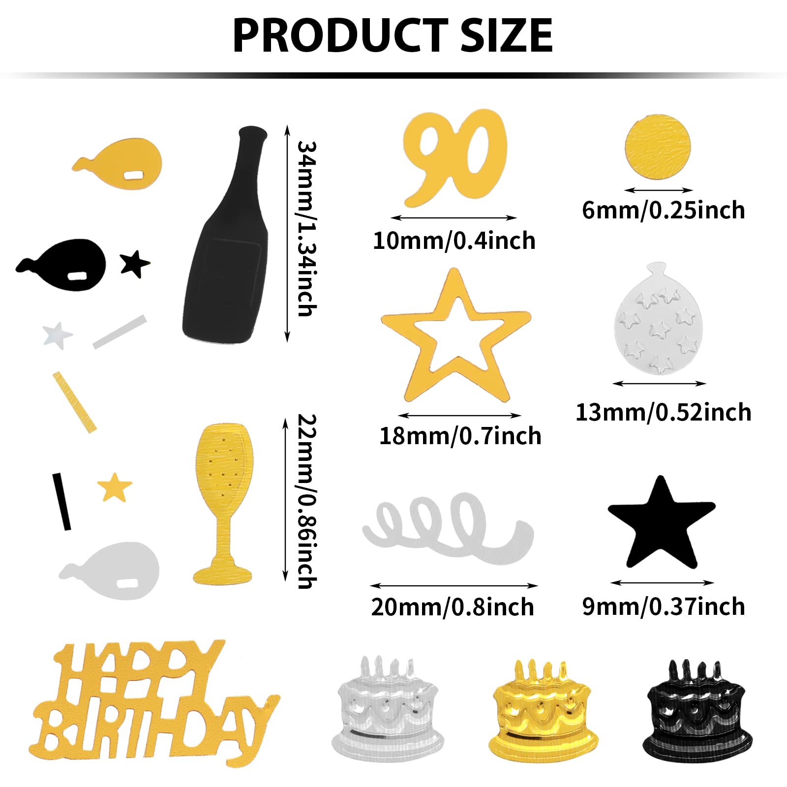 3000 Pieces 90th Birthday Confetti - Black Gold & Silver Glitter Cake & Table Decorations for Anniversaries, Parties | Perfect for 90th Birthday Celebrations, Milestone Events & Festive Gatherings