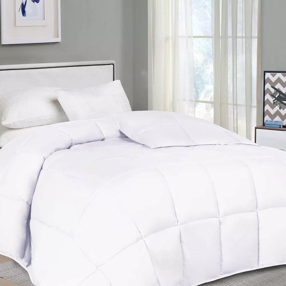Premium Comforter, Mattress Protector & Standard Pillow Set - Full/Queen Size, Soft White Bedding for Ultimate Comfort - Perfect for Guest Rooms, Master Bedrooms & Cozy Home Stays