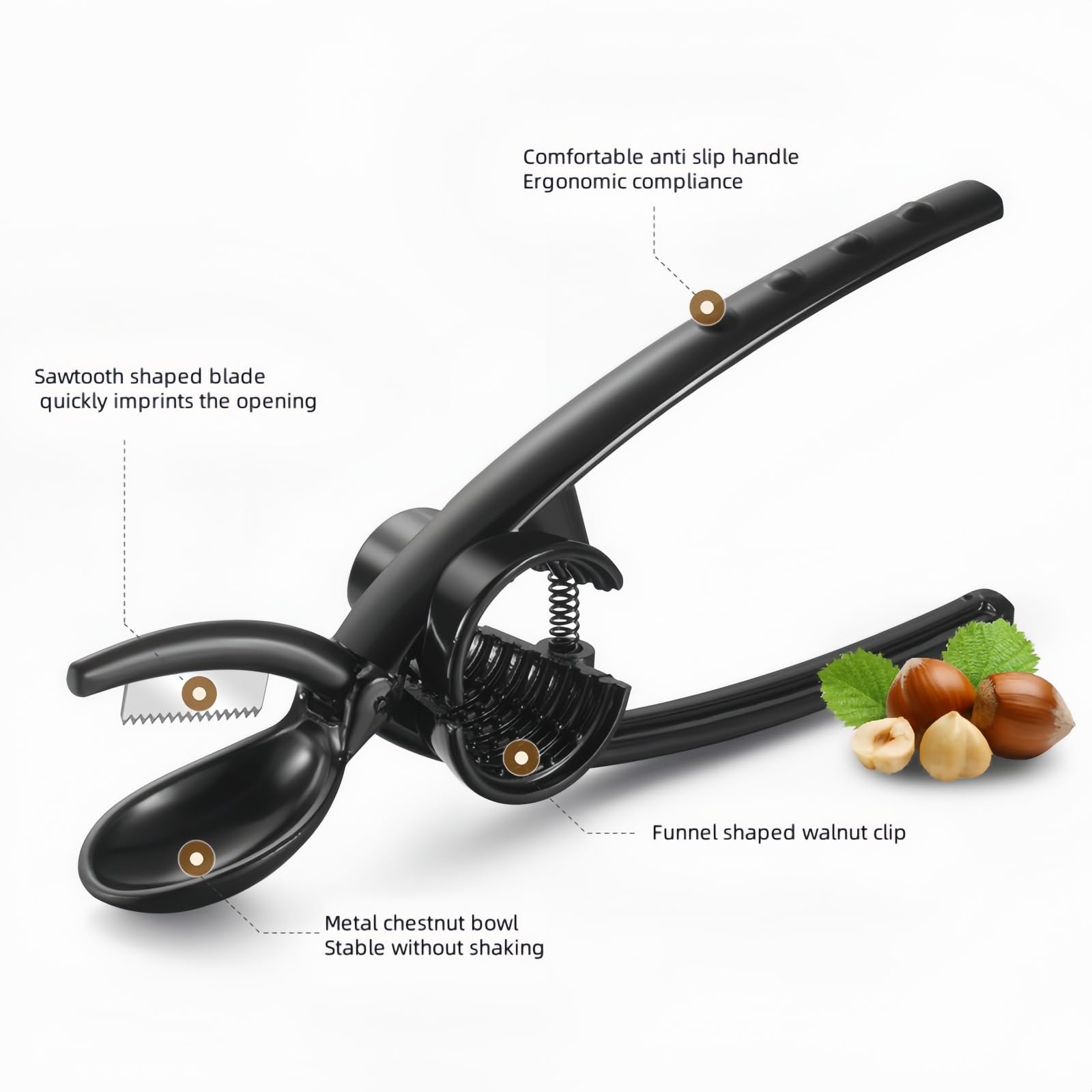 2025 New 2-in-1 Aluminum Alloy Nut Cracker & Chestnut Cutter Tool - Heavy Duty Walnut, Pecan & Large Nut Opener - Easy to Use Kitchen Gadget for Snacks, Baking & Holiday Cooking (Black)