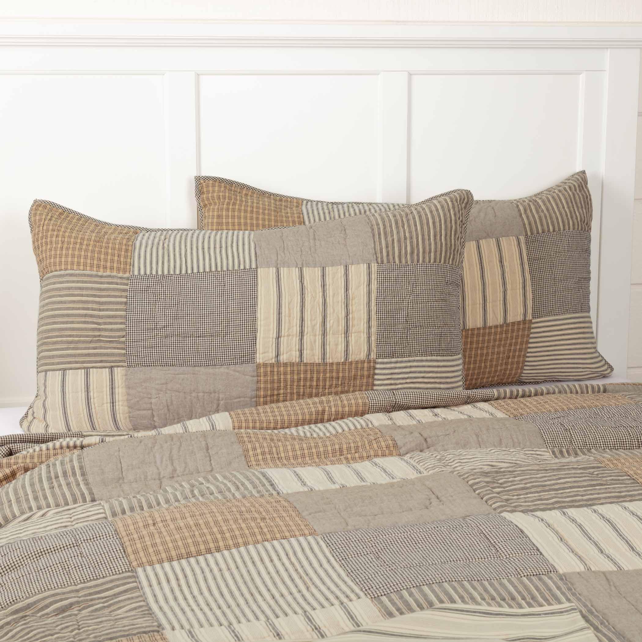 VHC Brands Sawyer Mill Charcoal Patchwork Farmhouse Reversible 3-Piece Quilt Set - California King Quilt & 2 King Pillow Shams | Cozy Farmhouse Bedroom Decor for Master Bedroom, Guest Room & Vacation Homes