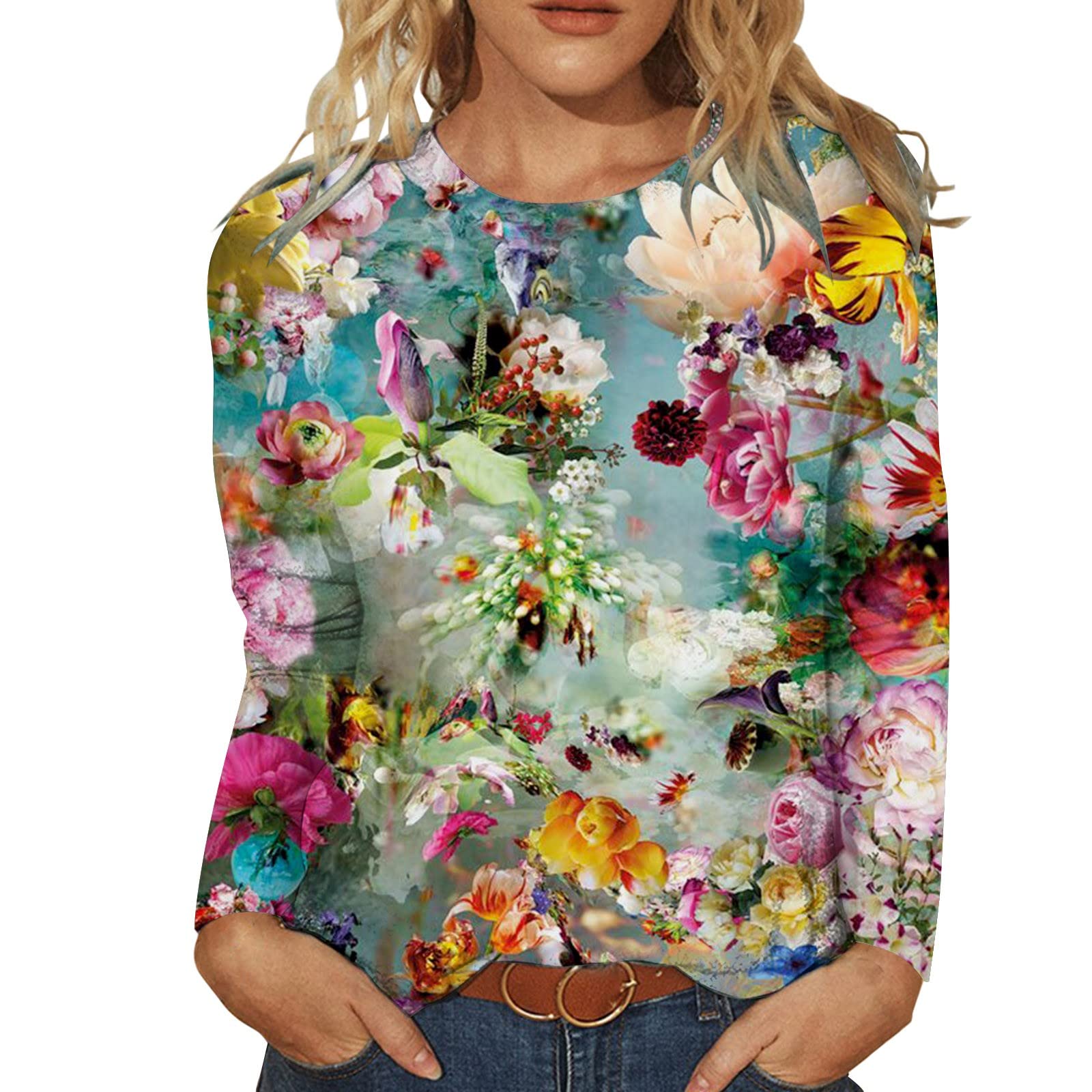 WOCACHI Women's 3/4 Sleeve Butterfly Print Casual T-Shirt - Lightweight Loose Fit Blouse for Everyday Wear, Summer Outfits & Office Casual Style