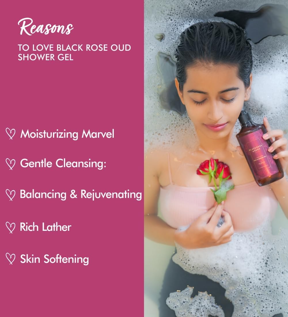 Luxury Black Rose & Oudh Body Wash for Women - Organic Vegan Formula with Shea Butter, Vitamin E & Niacinamide - Long-Lasting Fragrance, Cruelty-Free & Paraben-Free - 250ml - Perfect for Spa Nights & Romantic Evenings