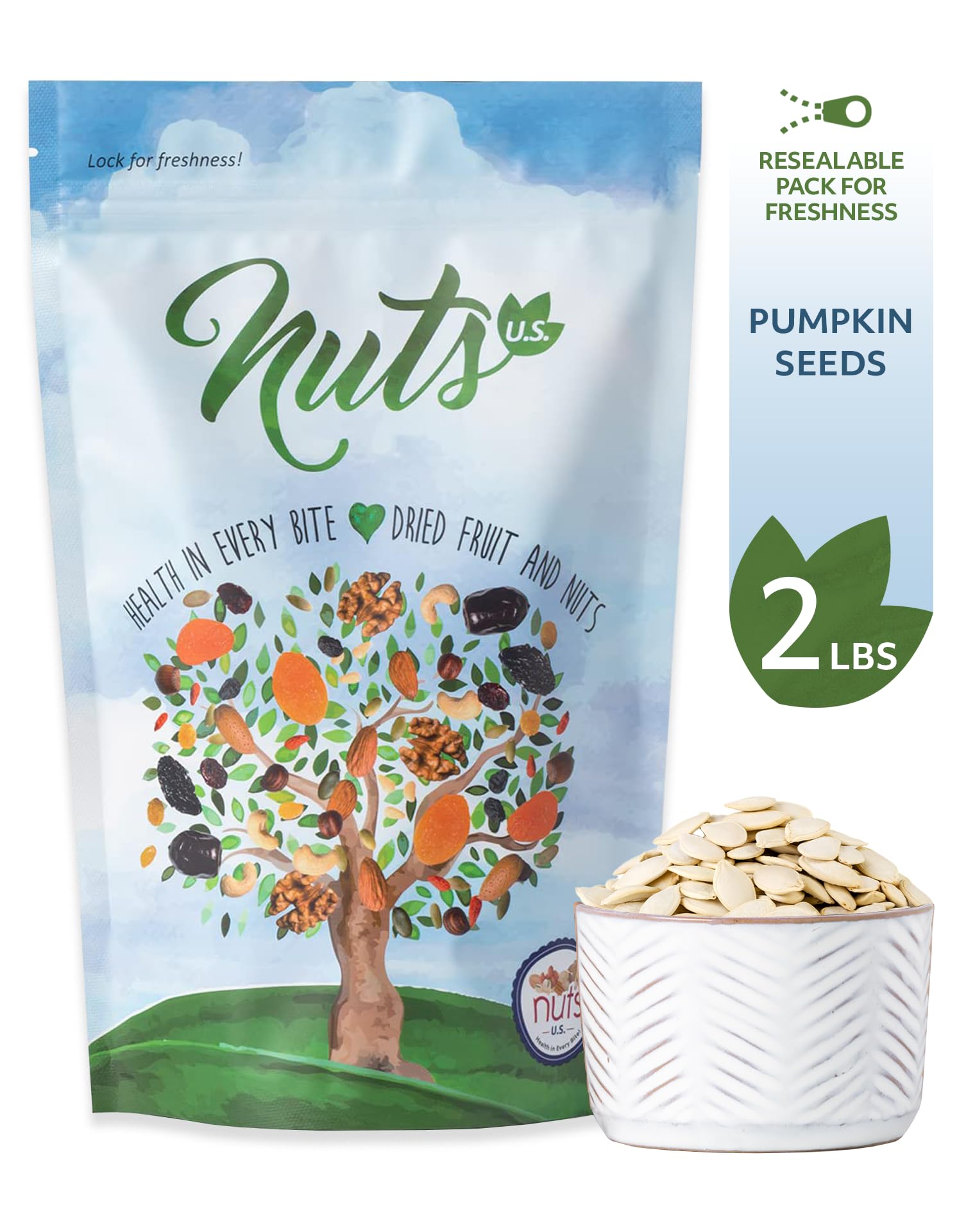 Organic Raw Pumpkin Seeds - Unsalted, Keto & Paleo Friendly Healthy Snacks | Vegan Superfood | Resealable 2 LB Bag for Baking, Salads & On-the-Go Nutrition