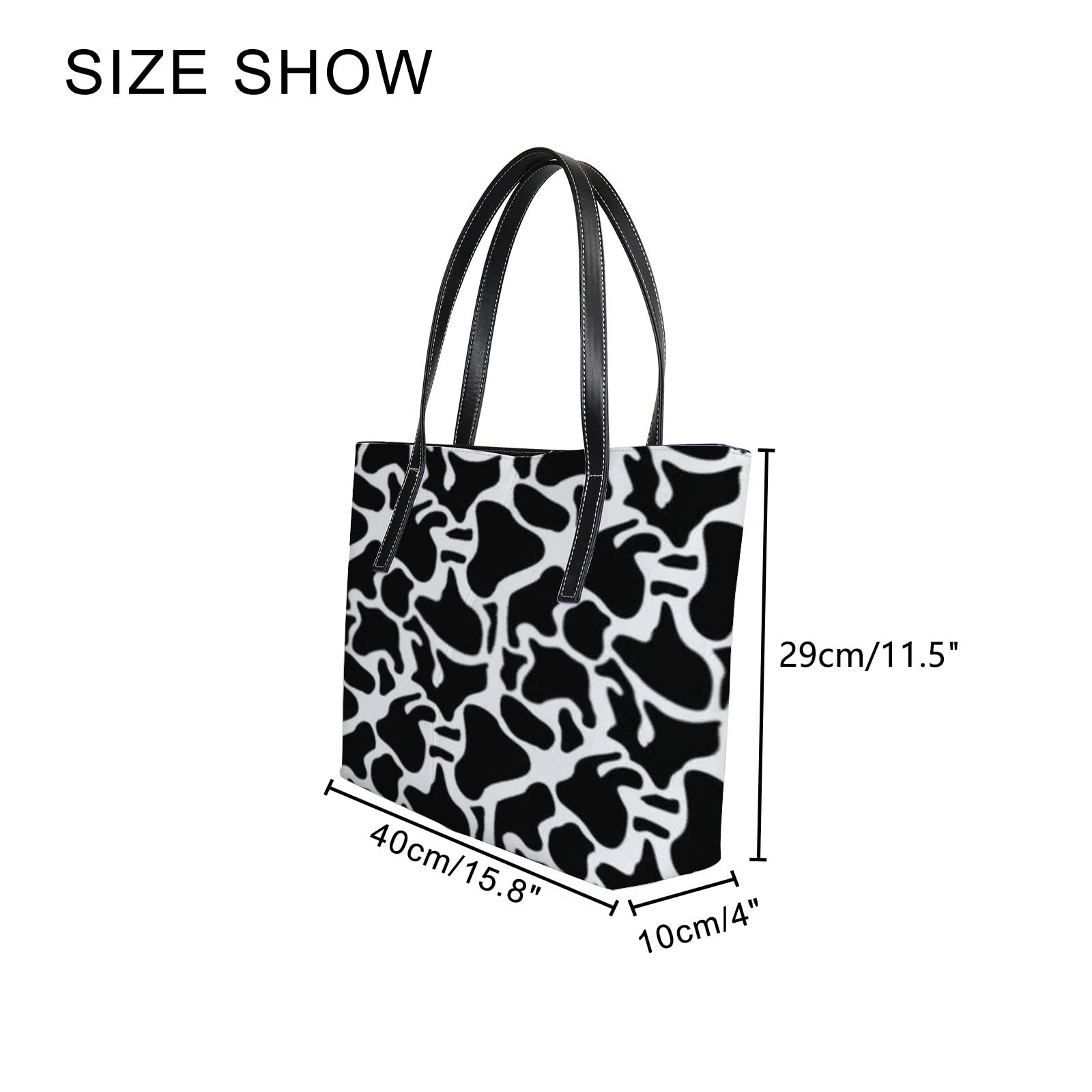 Stylish Black and White Cow Print Leather Tote Bag for Women - Fashionable Crossbody & Work Handbag with Zipper | Perfect for Office, Travel & Daily Use