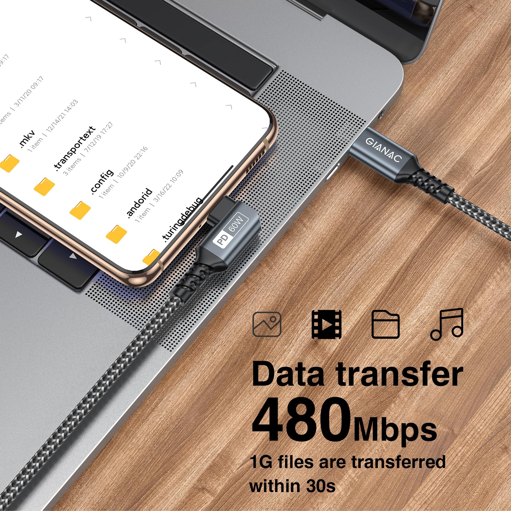 90 Degree USB C to USB C Cable 1M/2-Pack, 60W Fast Charging PD Compatible with Samsung Galaxy S22/S21/S20/A53/Note 20, Huawei P50/P40, iPad Air/Pro 2021/Mini 6, MacBook Pro - Perfect for Home, Office & Travel Charging