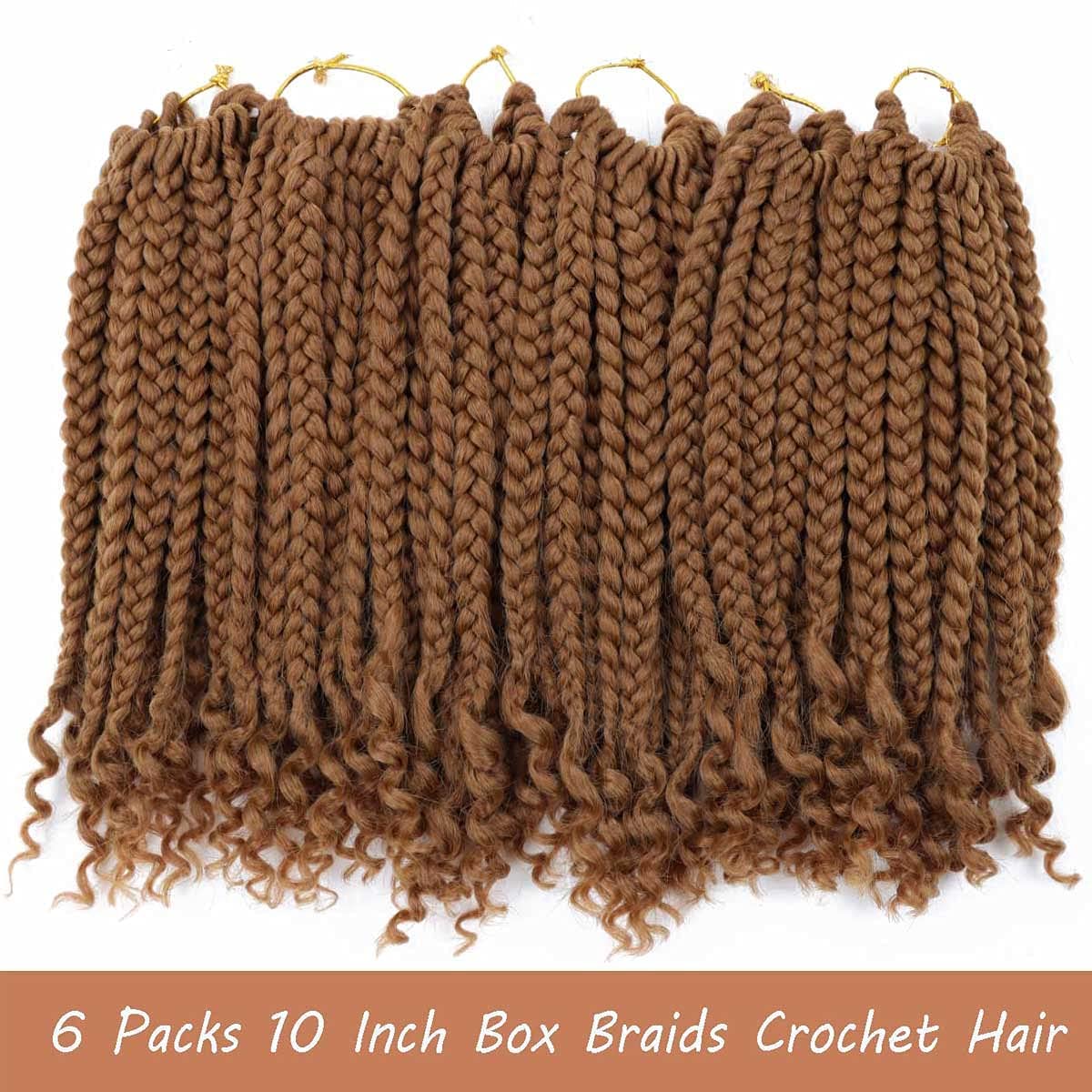 6 Packs Crochet Box Braids with Curly Ends - 10 Inch Bohemian Goddess Braids for Black Women | Pre-Looped Synthetic Hair for Easy Installation | Perfect for Protective Styles, Everyday Wear & Special Occasions (27, 10 Inch)