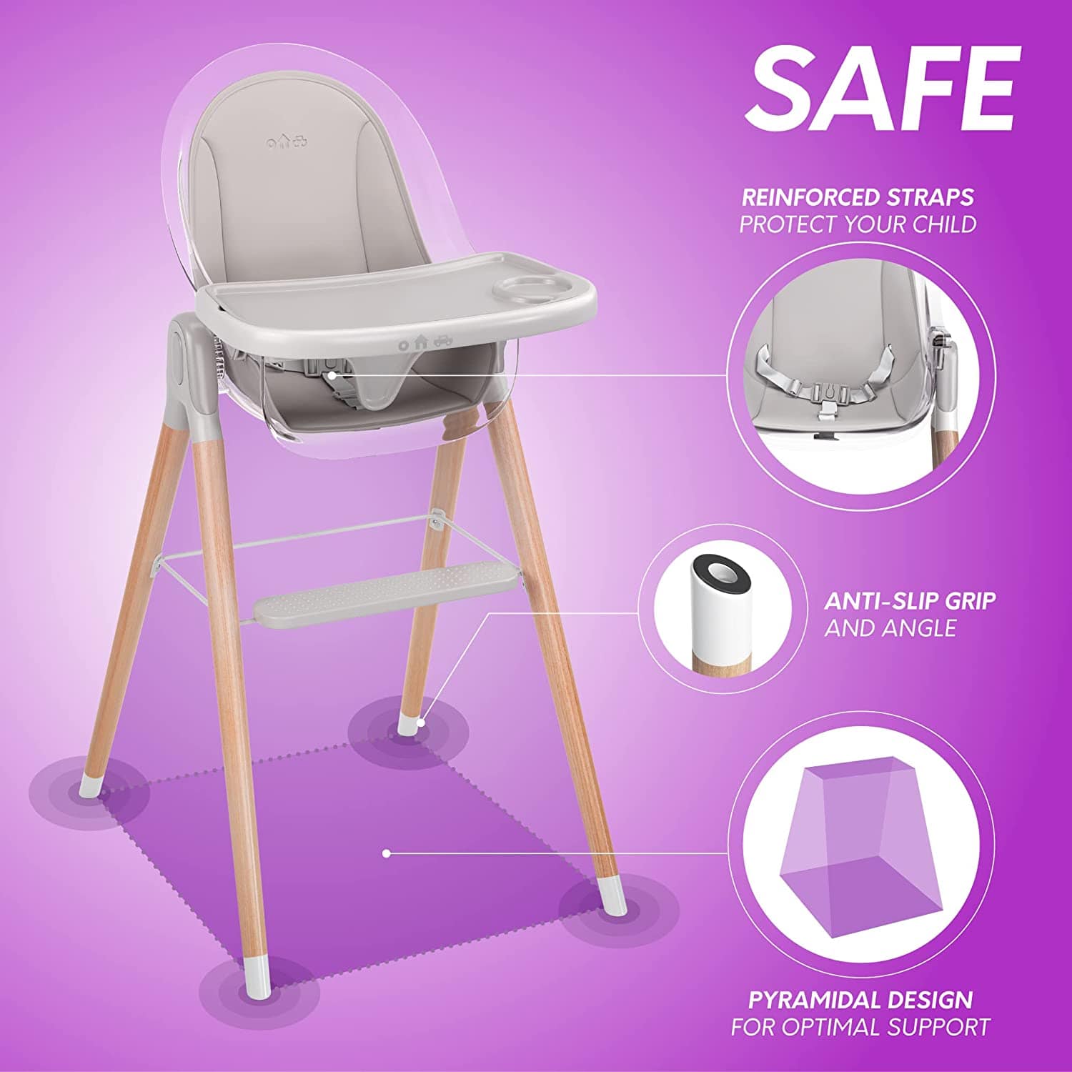 Premium Deluxe High Chair for Babies & Toddlers with Removable Cushion - Adjustable Height & Easy Clean for Dining, Feeding & Playtime