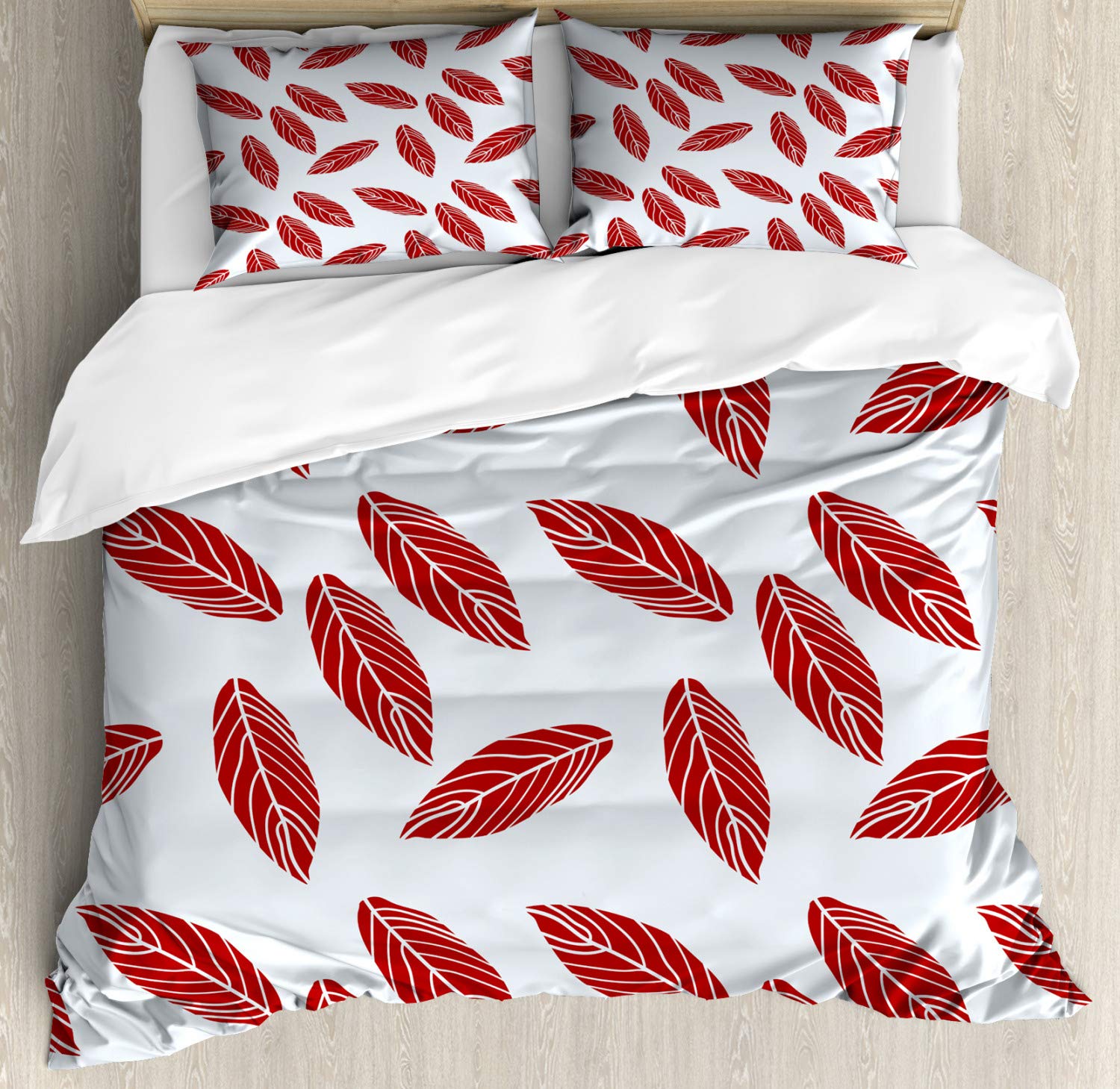 Ambesonne Leaves Duvet Cover Set - Modern Abstract Leaf Design on Pastel Blue Backdrop, 3 Piece King Size Bedding Set with 2 Pillow Shams | Elegant Home Decor for Master Bedroom, Guest Room & Airbnb Stays