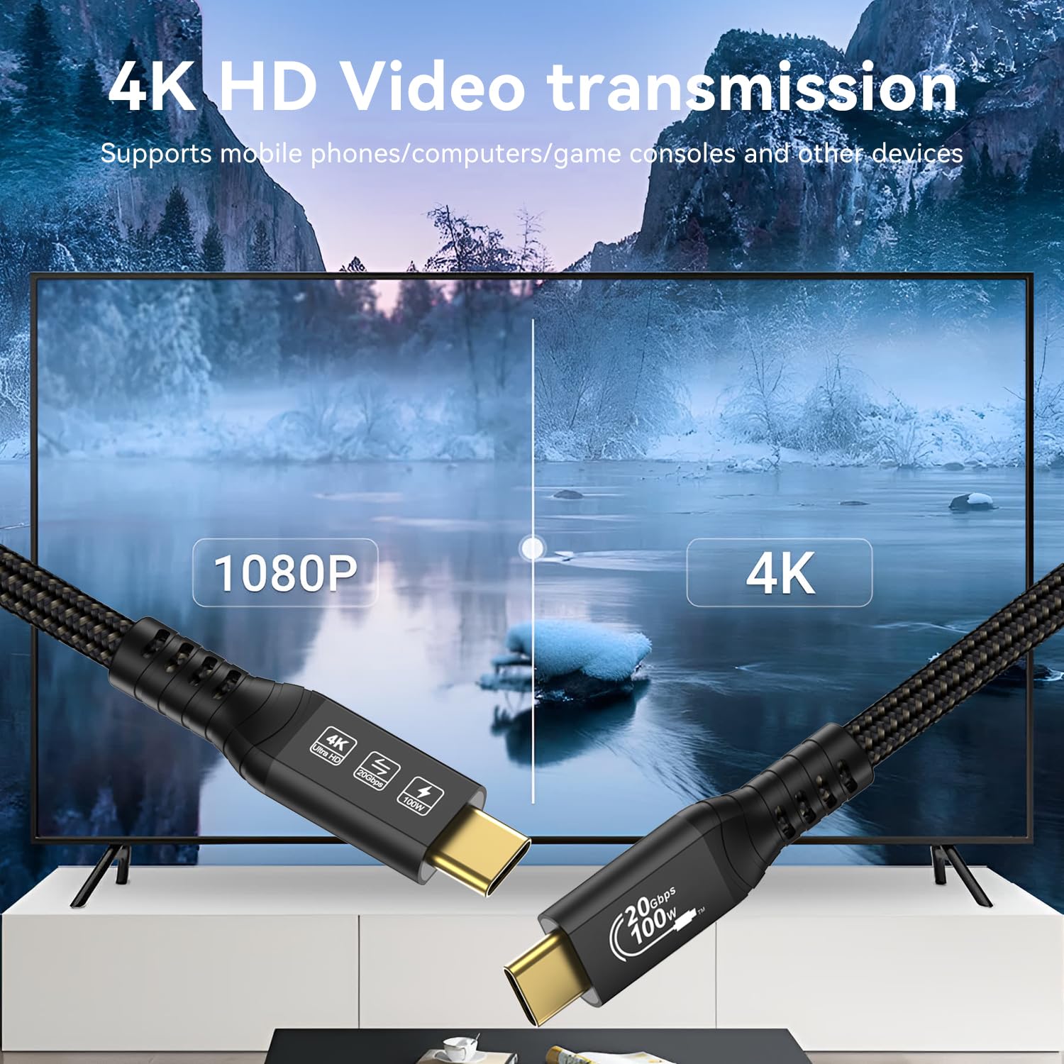 16.4FT USB C to C Cable - 20Gbps 100W Fast Charging, 4K@60Hz Video & Audio, Thunderbolt 3 Compatible for MacBook Pro, Dell, Arzopa, Galaxy - Perfect for Home Office, Gaming & Travel Charging