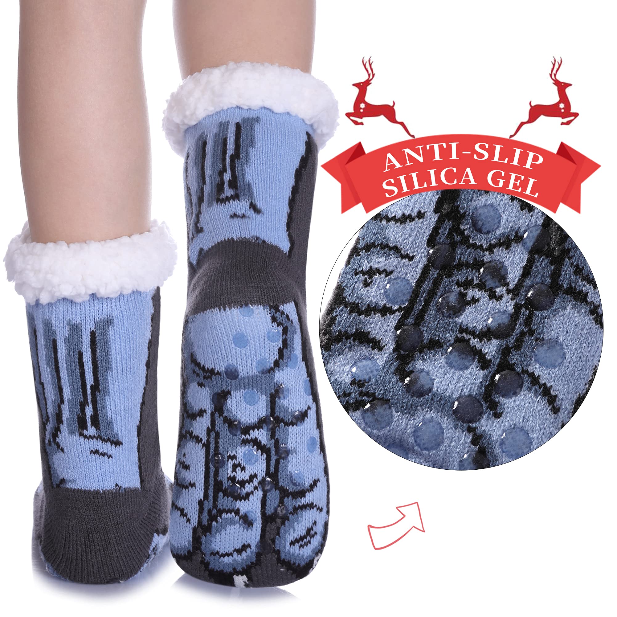 SDBING Kids Fuzzy Slipper Socks for Boys & Girls - Soft Cozy Fluffy Grips Winter Warm Non-Slip Socks - Perfect for Indoor Wear, Christmas Gifts & Cold Weather Comfort