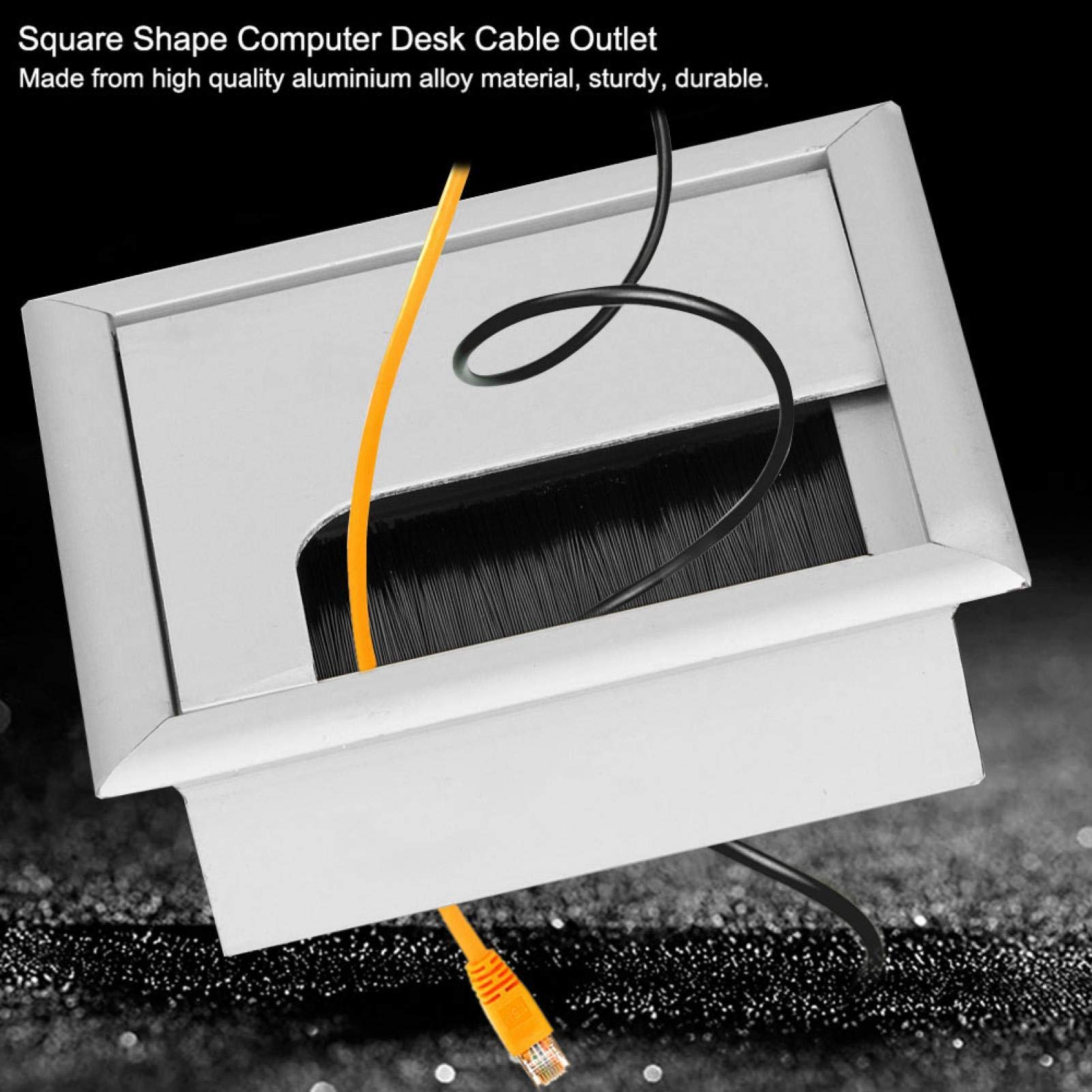 Metal Cable Hole Cover with Bristles - Aluminum Alloy Desk Cord Grommet for Wire Organization | Home Office Computer Desk Wiring Management & Protection | Perfect for Cable Pass-Through in Workstations & Gaming Setups