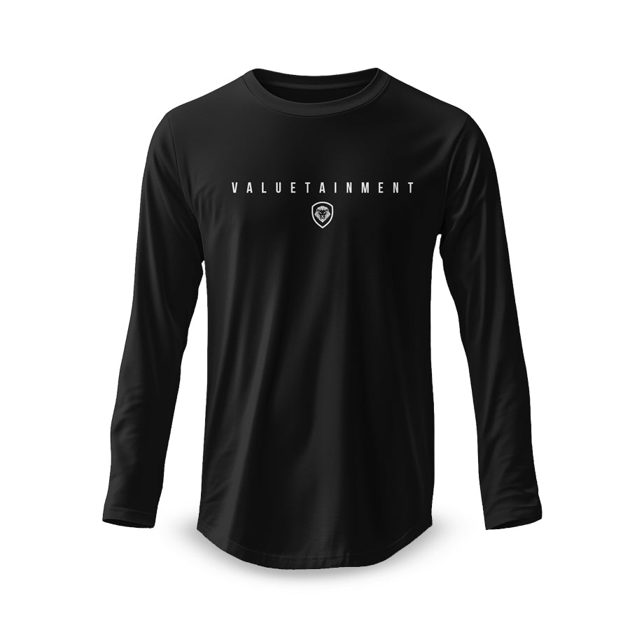 Valuetainment Premium Black Curved Hem Long Sleeve T-Shirt for Men - Comfortable Casual Wear for Business & Everyday Outfits