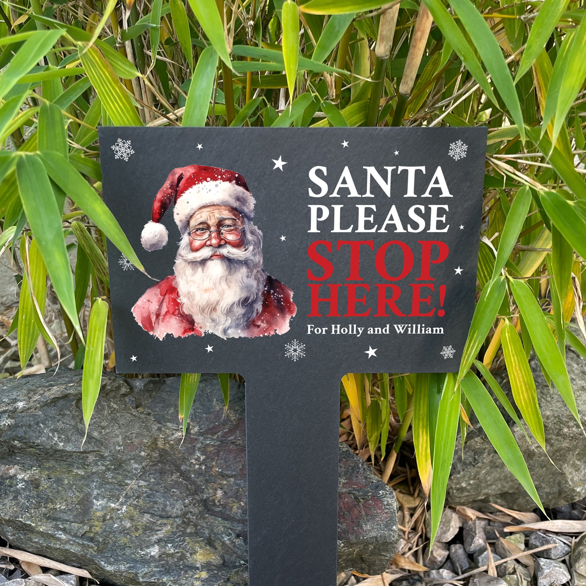 Personalized Traditional Santa Please Stop Here Sign - Custom Christmas Door Hanger for Holiday Decorations - Perfect for Fireplace Mantel, Front Door, and Festive Home Decor
