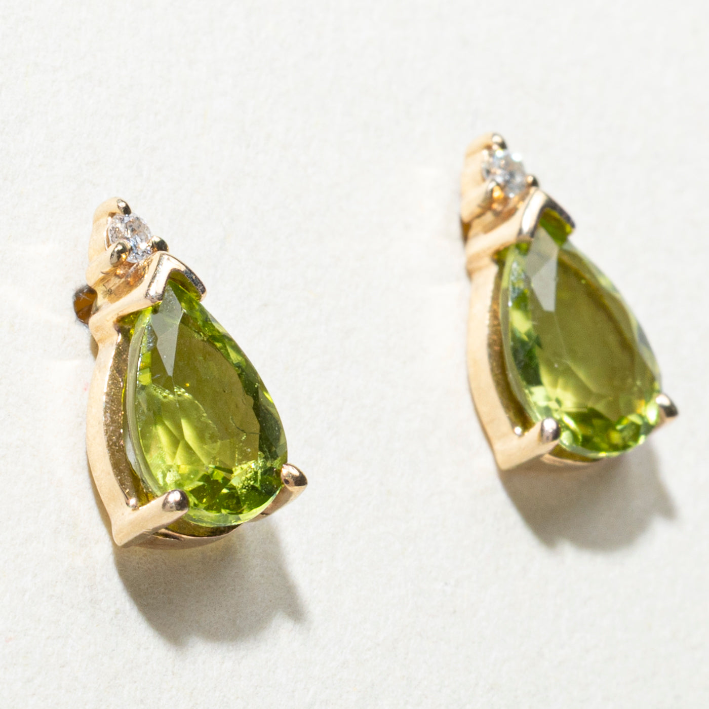 Pear Cut Peridot and Diamond Stud Earrings - 1.60ctw Peridot & 0.02ctw Diamonds | Elegant Dainty Jewelry for Women | Perfect for Weddings, Parties & Everyday Wear