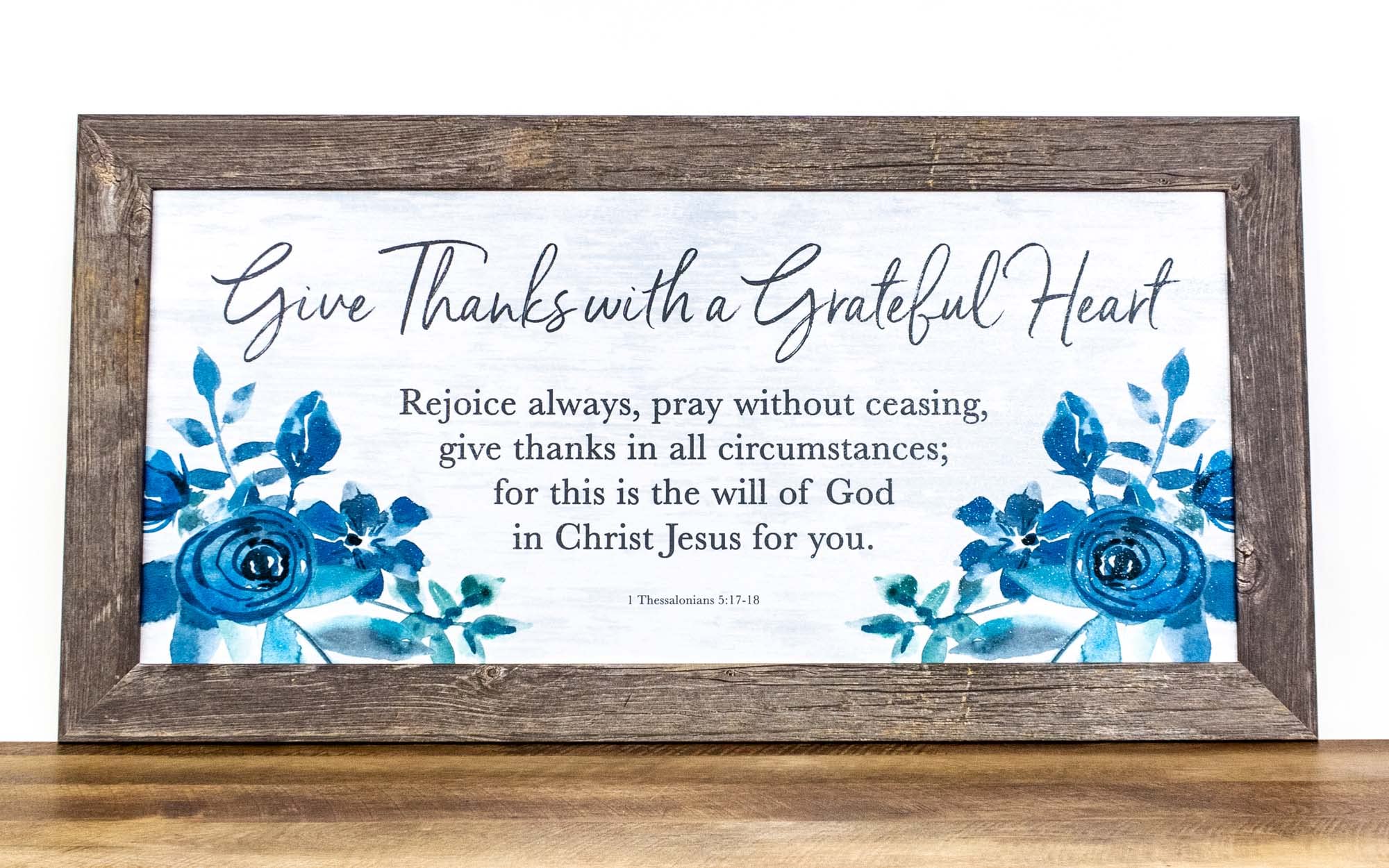 Summer Snow Grateful Heart Wall Art - 1 Thessalonians 5:18 Bible Verse Print - Christian Home Decor for Living Room, Bedroom & Office