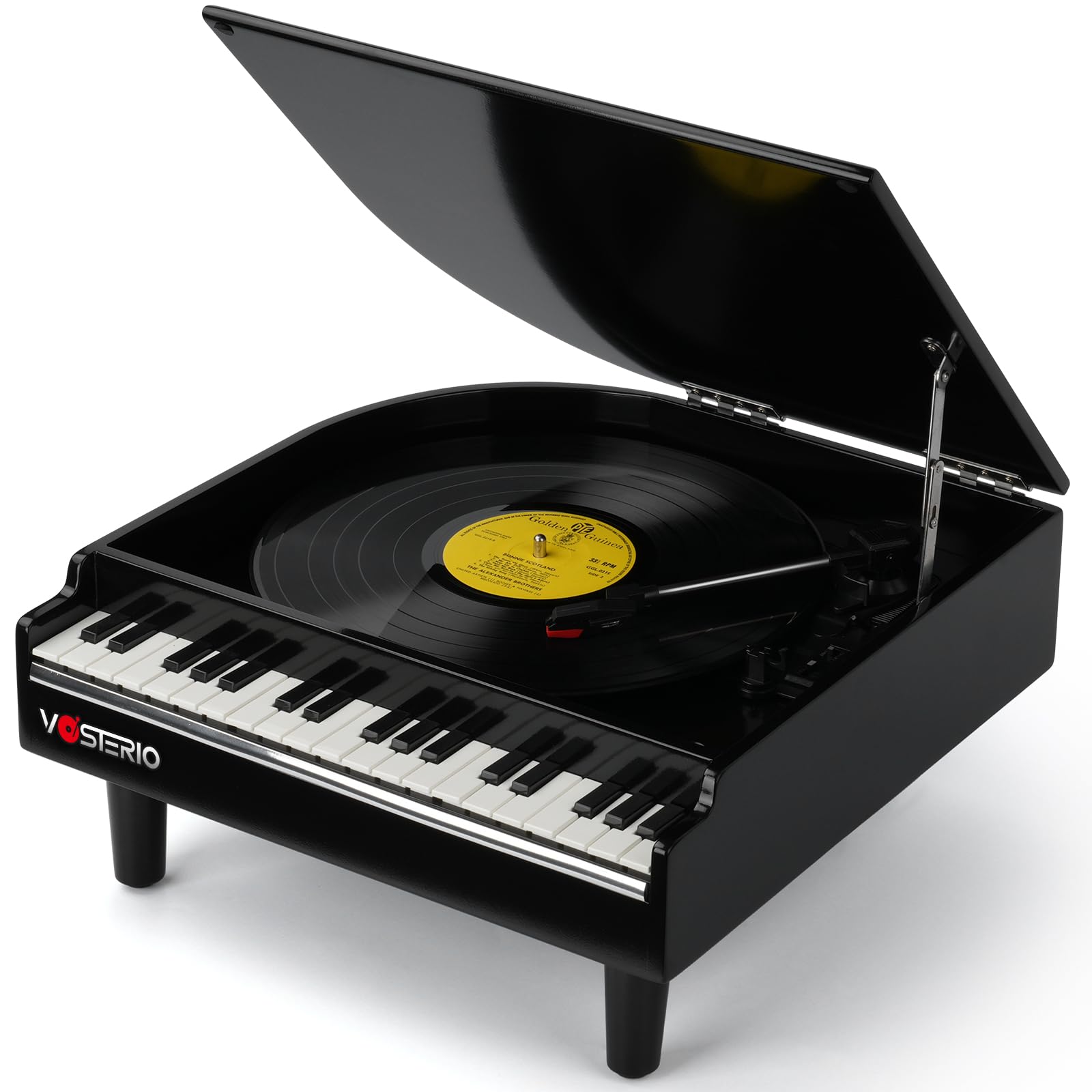 Bluetooth Record Player with Built-in Speakers - Modern 3-Speed Turntable with USB Playback & Vinyl to MP3 Conversion - Elegant Piano Design Vinyl Player (Black) - Perfect for Home Entertainment, Music Lovers & Vintage Decor
