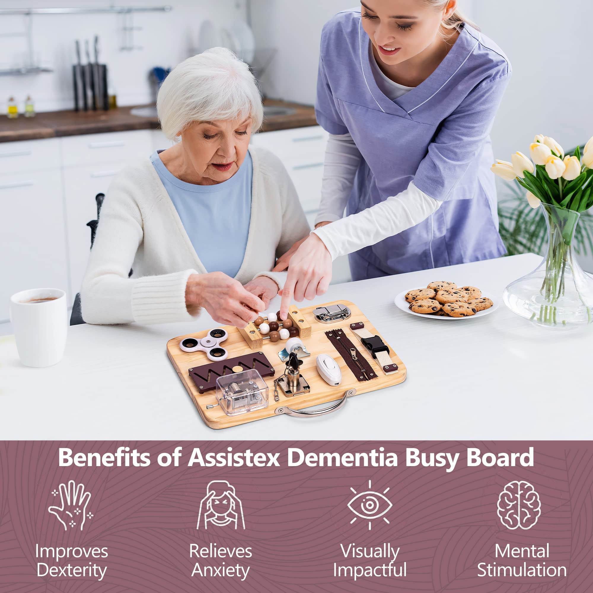 Assistex Dementia Busy Board for Adults - Sensory Mat with Guide Book for Alzheimer's Patients - Calming Activities for Seniors at Home