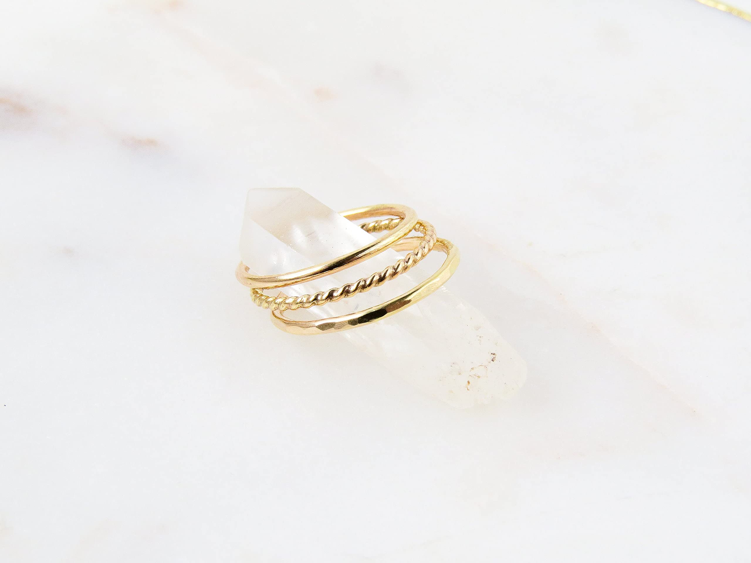 Elegant Gold Stack Rings for Women - Thin Stackable Rings Set, 14K Gold Filled Twist Design - Perfect for Layering, Everyday Wear & Special Occasions