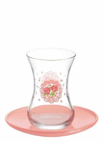 Premium Turkish Tea Set with Floral Design - 6-Piece Ceramic Tea Cups & Saucers for Afternoon Tea, Gifts, and Home Decor
