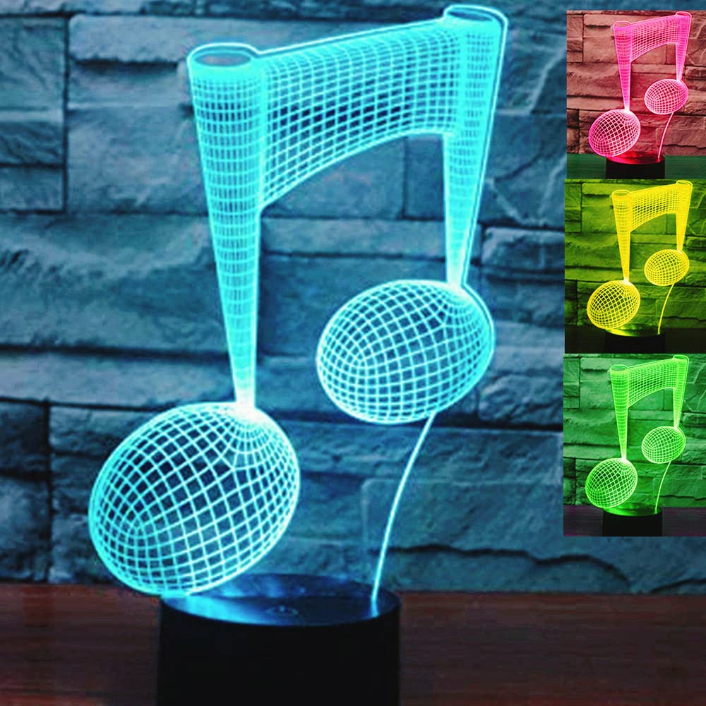 3D Music Note LED Night Light - Touch Control, 7 Color Changing Table Lamp for Home Decor, Kids Room, Christmas & Birthday Gifts - Optical Illusion Desk Light for Bedroom, Nursery & Party Decorations