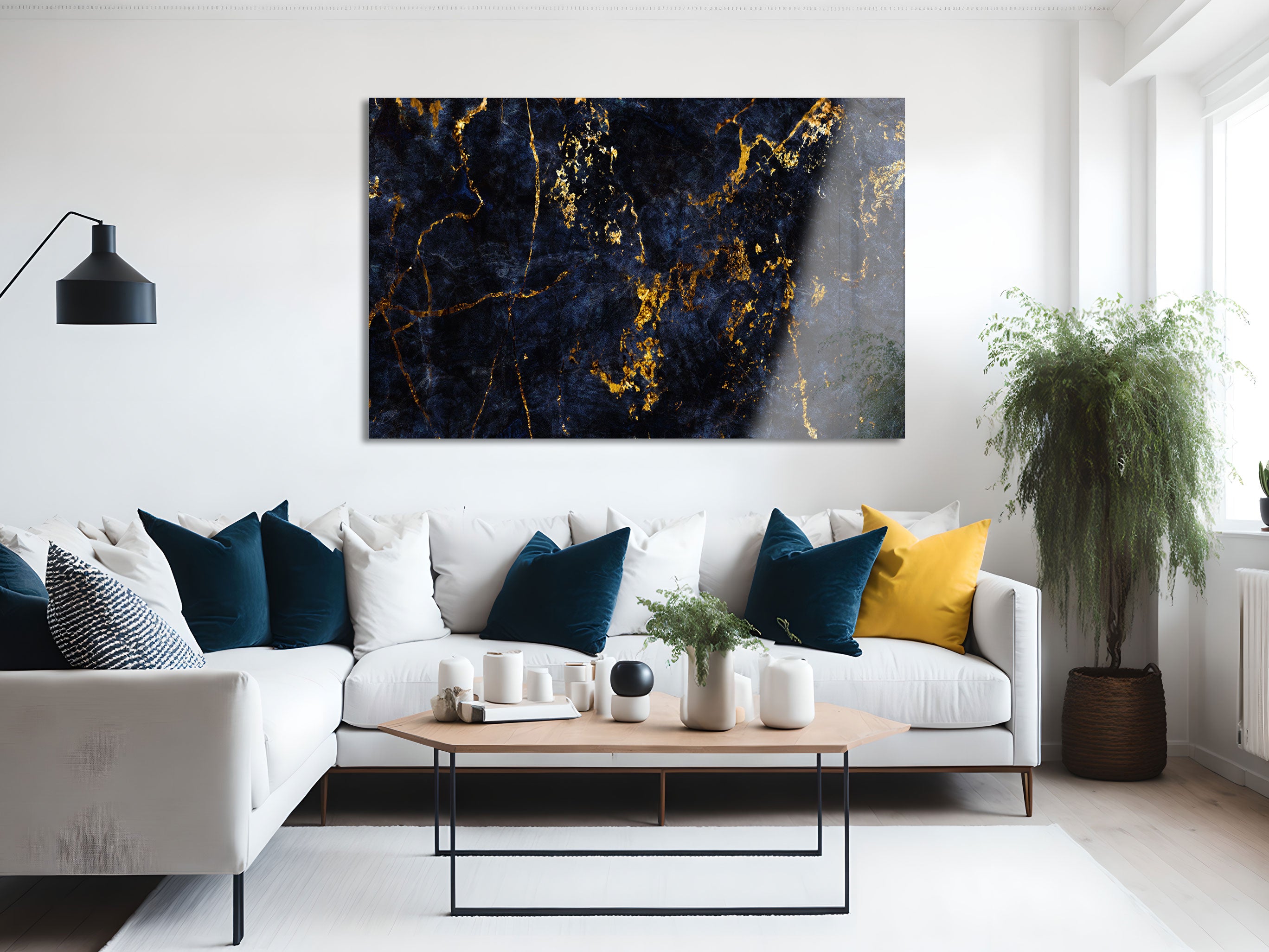 Golden & Navy Abstract Art Print - Modern Wall Decor for Living Room, Bedroom, Office - Perfect for Home & Office Decoration