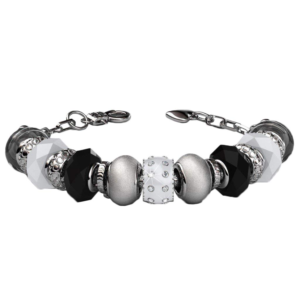 Cate & Chloe Aurora 18k White Gold Beaded Bracelet with Swarovski Crystals - Elegant Charm Bangle for Women | Perfect Gift for Friendship, Anniversary & Special Occasions | Everyday Wear & Evening Glam