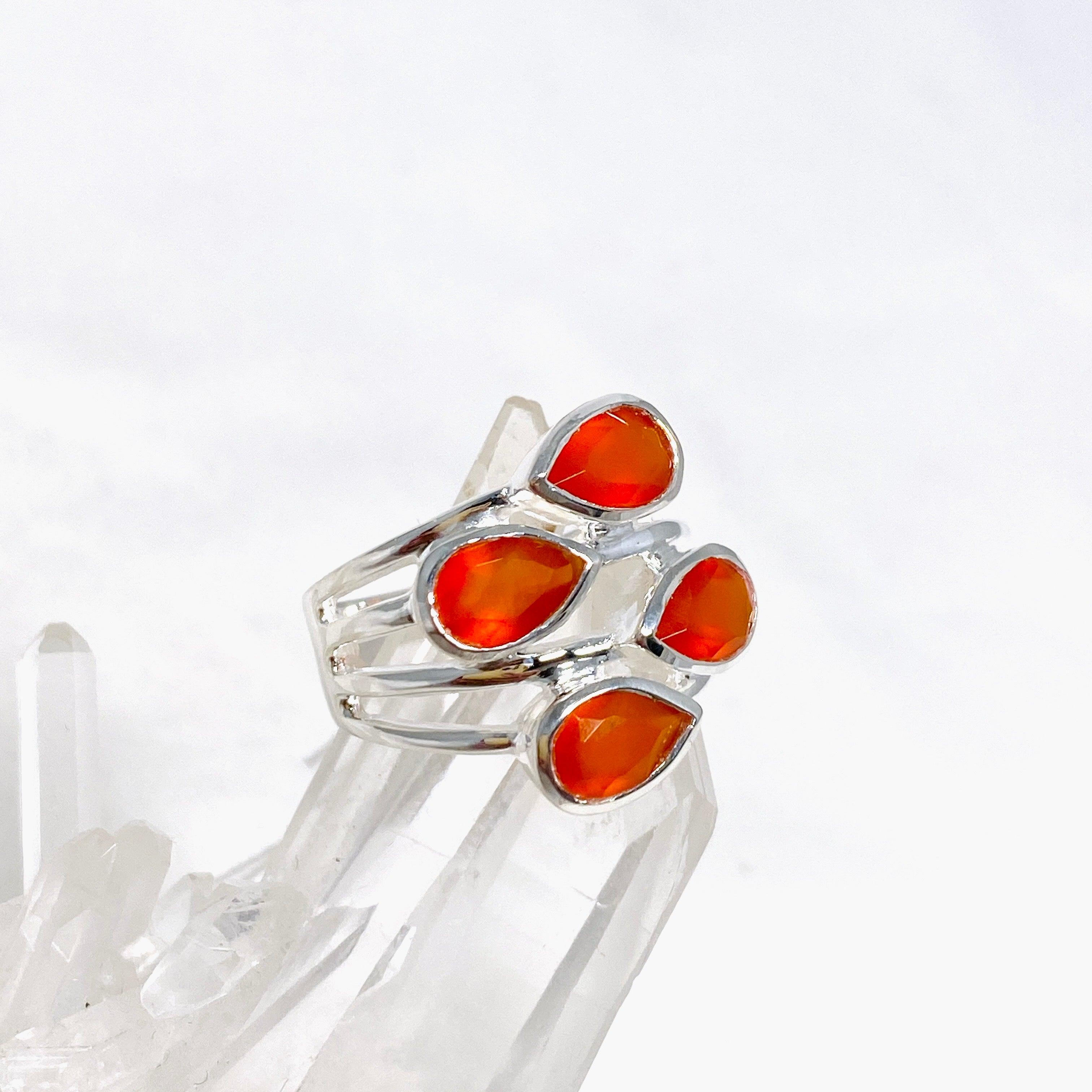 Natural Carnelian Multi-Stone Faceted Teardrop Ring R3815 - Elegant Bohemian Jewelry for Women, Perfect for Weddings, Parties & Everyday Wear