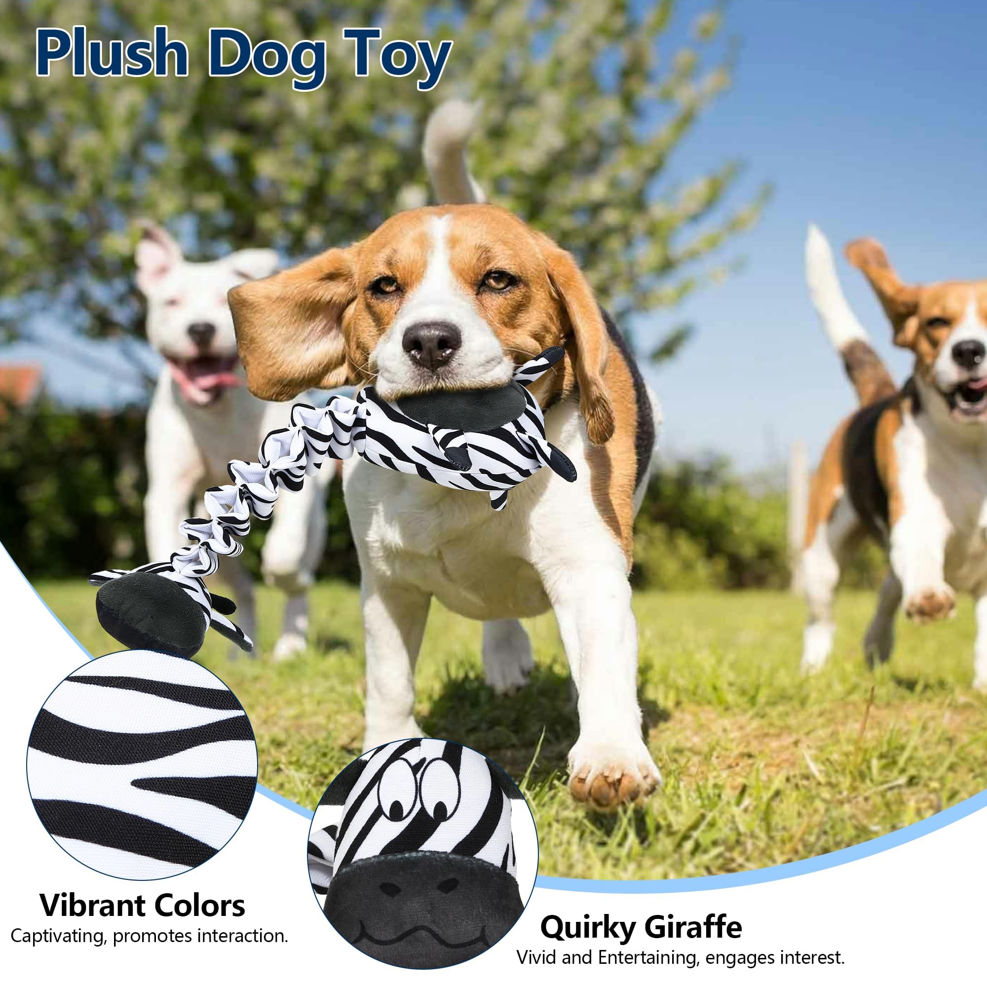 PUHOHUN Squeaky Dog Toys for Large Dogs - Interactive Tug of War Chew Toys with Cotton & Crinkle Paper, Durable Stuffed Dog Toy for Aggressive Chewers - Perfect for Playtime, Training & Bonding with Your Pet