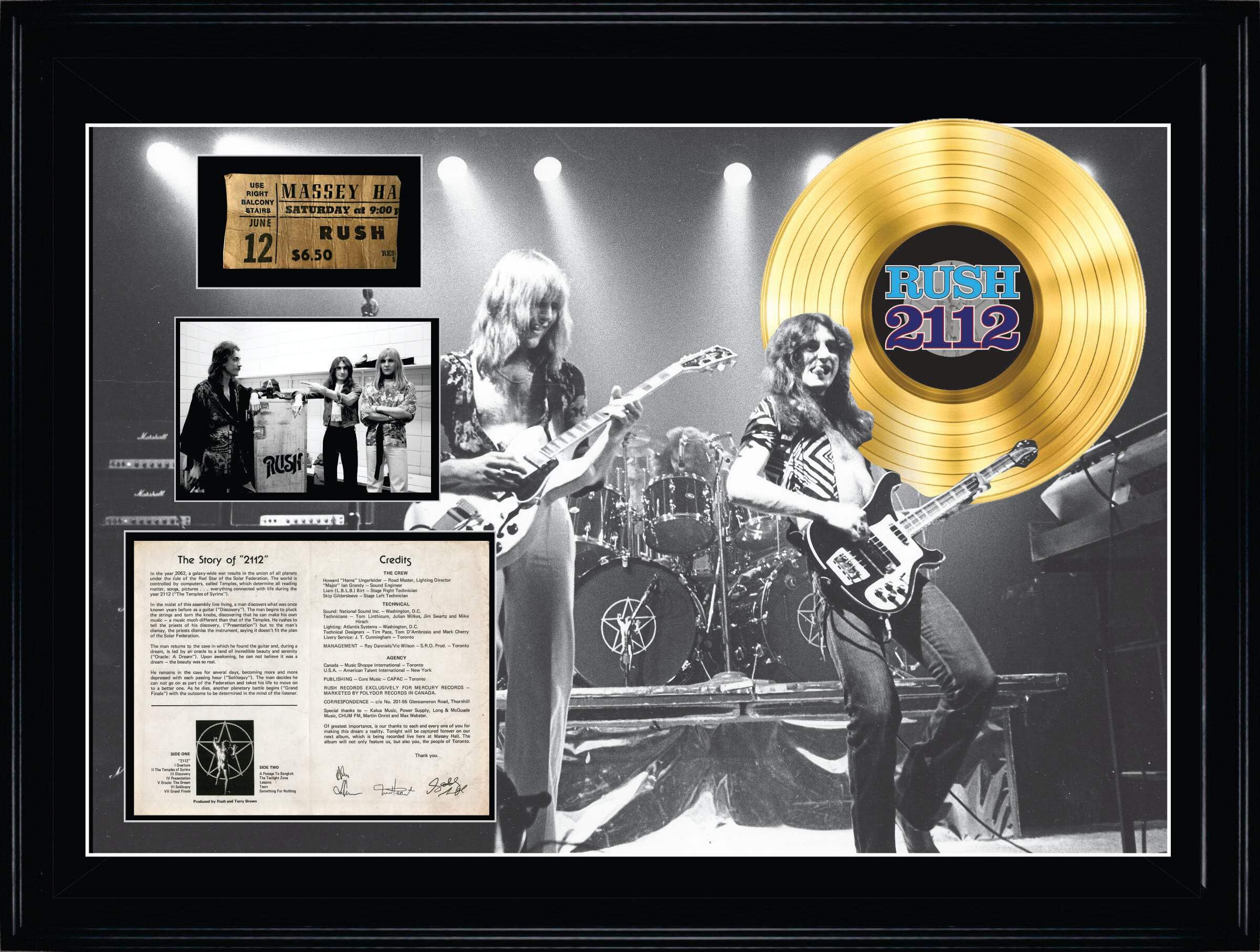 Rush Framed Massey Hall Collage - Vintage Band Wall Art Decor for Music Lovers - Perfect for Home, Office & Concert Memorabilia Displays