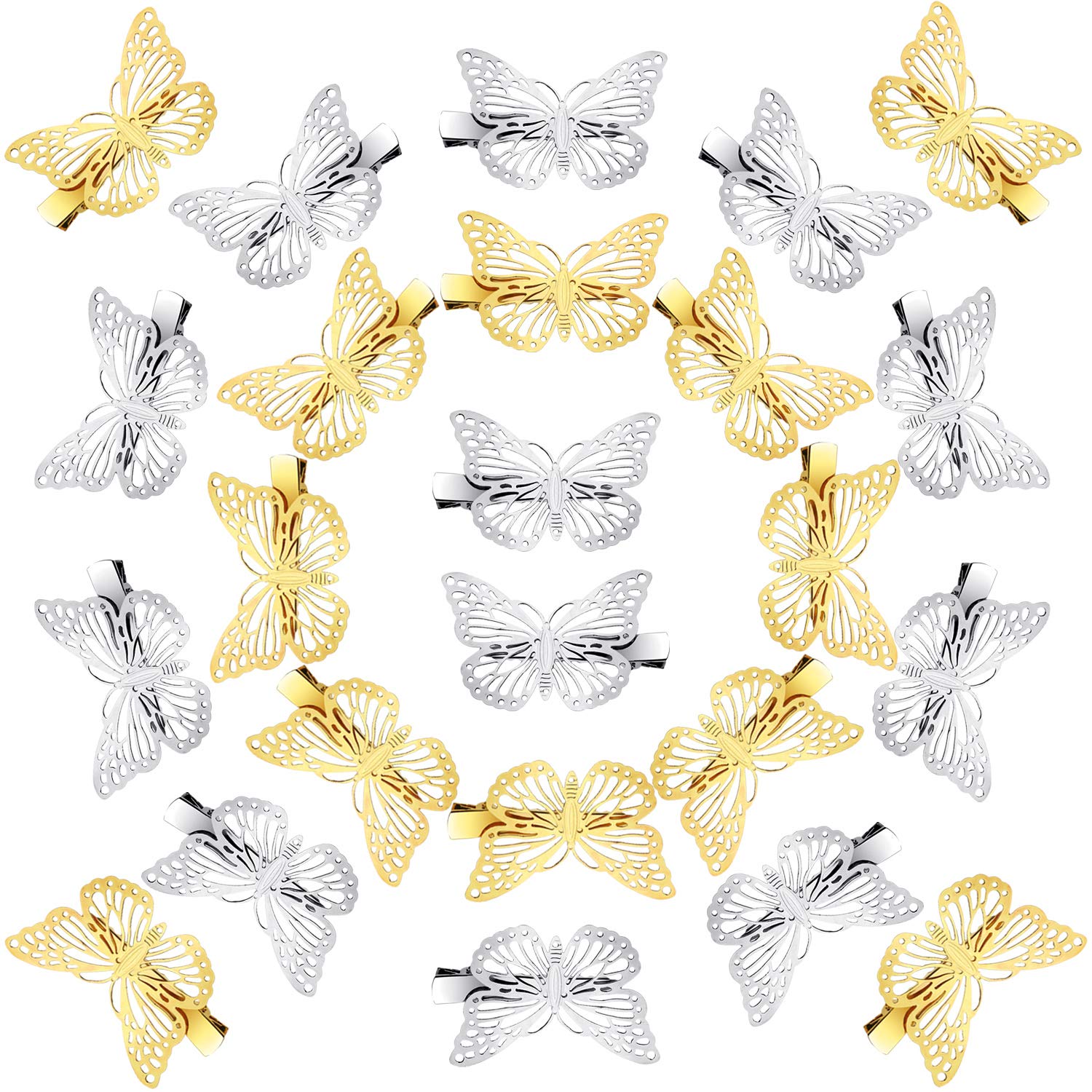 24-Piece Gold Butterfly Hair Clips Set - WILLBOND Metallic Hollow Hairpins for Women & Girls (12 Left & 12 Right Styles) - Perfect for Weddings, Parties & Everyday Hair Accessories