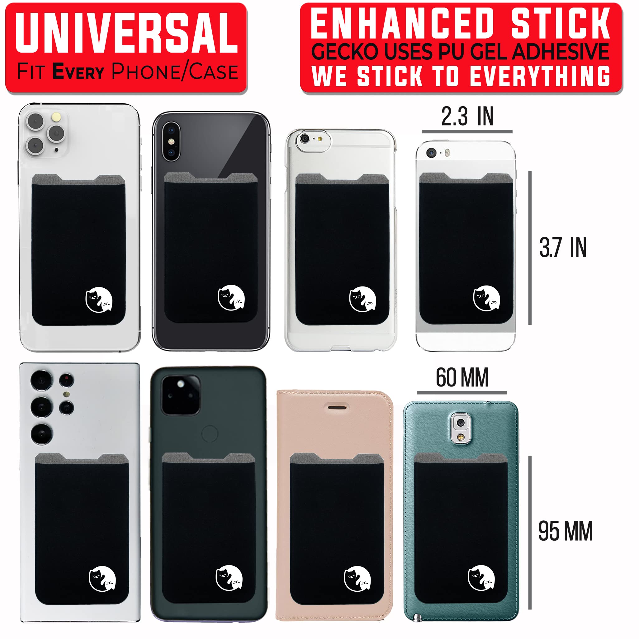Gecko Stick-On Phone Wallet - Slim Adhesive Card Holder for Credit Cards & Cash - Secure Lycra Pocket for iPhone, Samsung & Smartphones - Perfect for Travel, Gym & Everyday Use