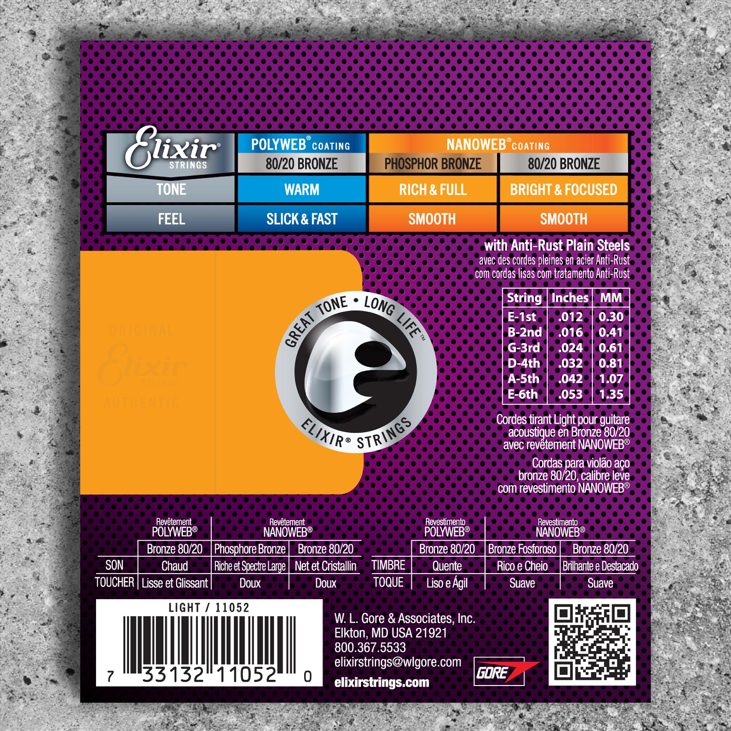 Elixir Acoustic Guitar Strings 80/20 Bronze with NANOWEB Coating - 12-53 Light 6 String Set for Bright, Focused Tone & Long-Lasting Performance | Perfect for Studio Recording, Live Performances & Professional Musicians