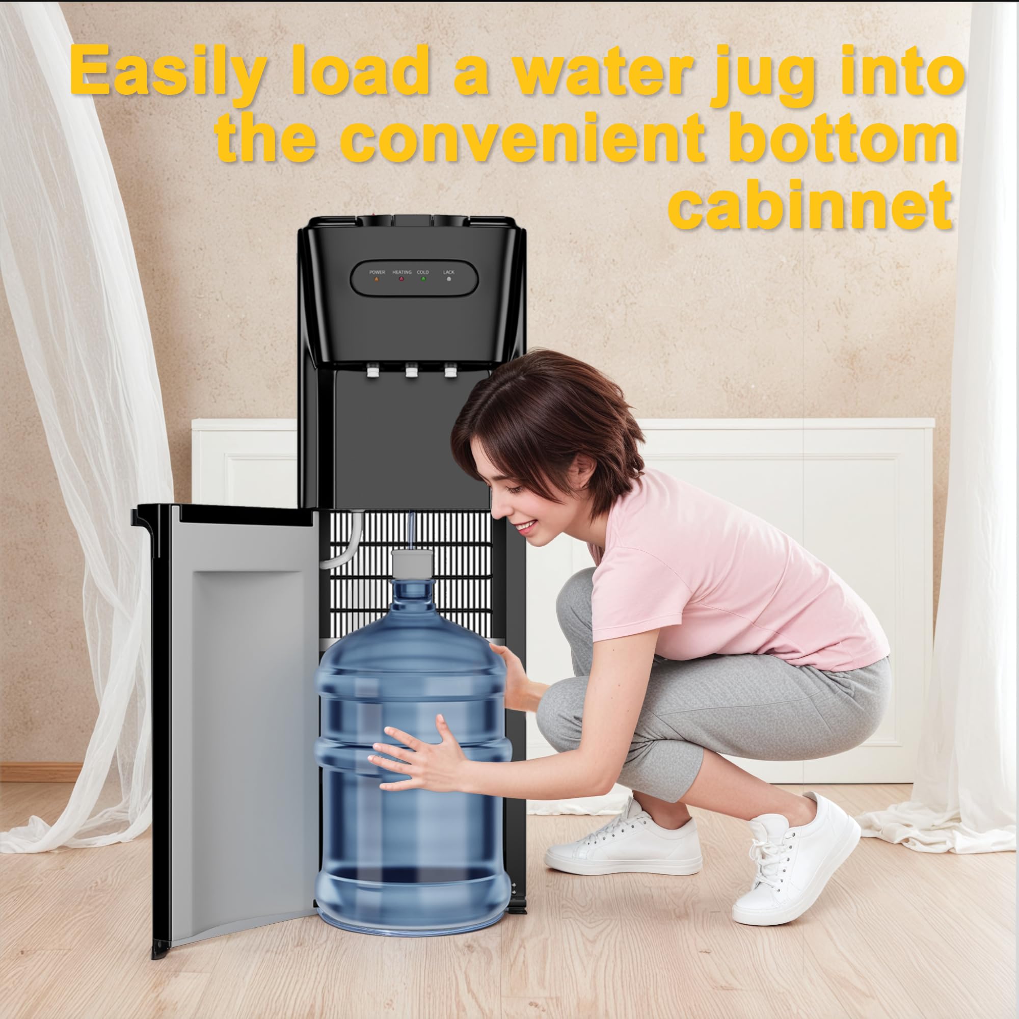5 Gallon Bottom Loading Water Cooler Dispenser with Hot, Room & Cold Temperature Options - Child Safety Lock for Home, Office & Living Room - Perfect for Hydration in Workspaces, Family Kitchens and Dorm Rooms