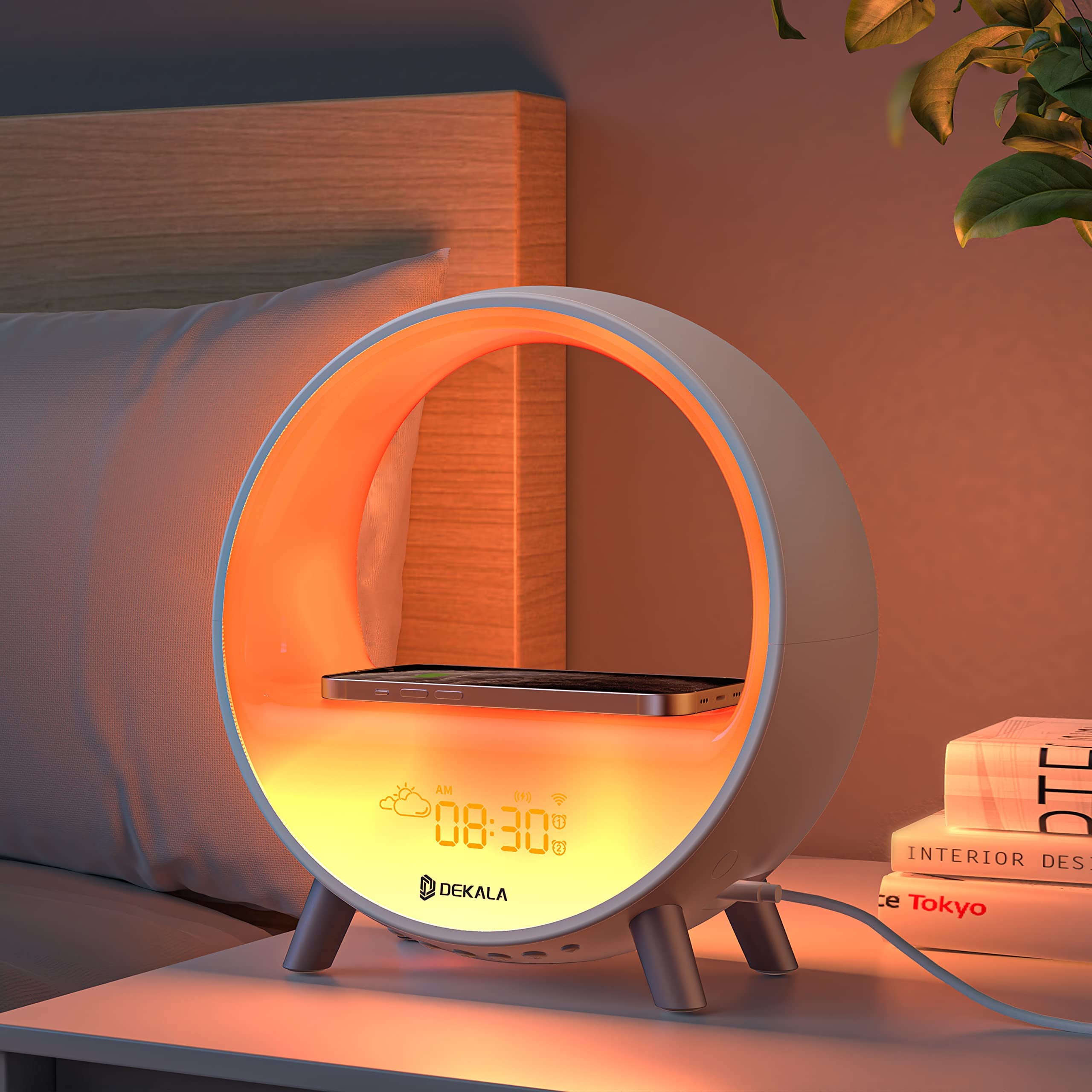Dekala Sunrise Alarm Clock with 15W Fast Wireless Charging, Sunset Simulation & White Noise Sound Machine, Smart Ambient Lamp with Gradual Sunrise, WiFi & Touch Control - Perfect for Bedroom, Office, Meditation & Relaxation