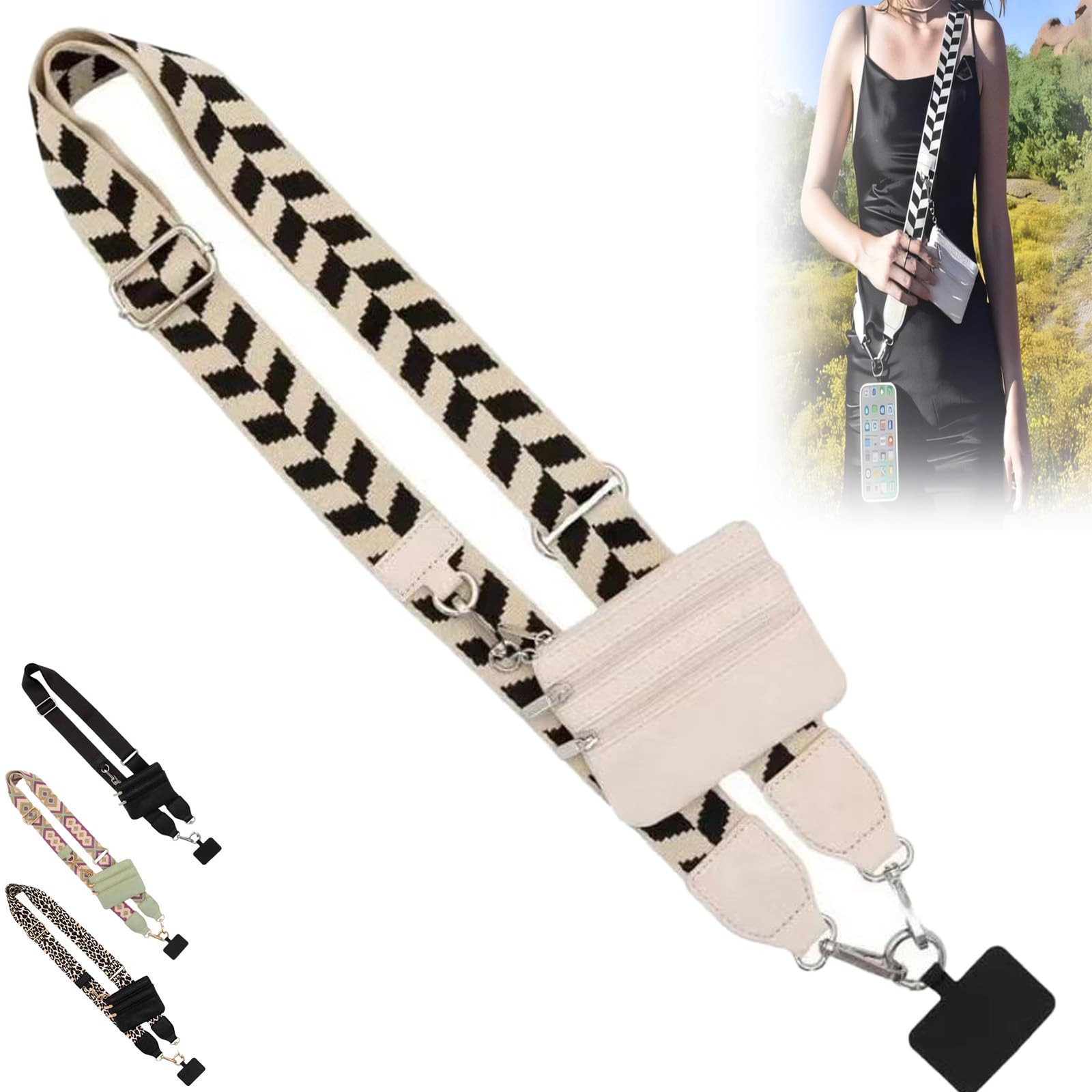 Phone Strap with Zippered Pouch & Clip - Hands-Free Crossbody Strap for Smartphones - Wallet & Essentials Holder for Travel, Shopping, and Daily Use