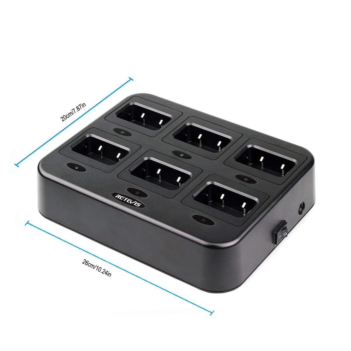 Retevis RT21 H-777S 6-Port Fast Charger for Walkie Talkies - Multi-Unit Rapid Charging Station Compatible with RT21V, RT28, RT53 Two-Way Radios & Batteries (1 Pack) - Perfect for Security Teams, Construction Sites, and Outdoor Adventures