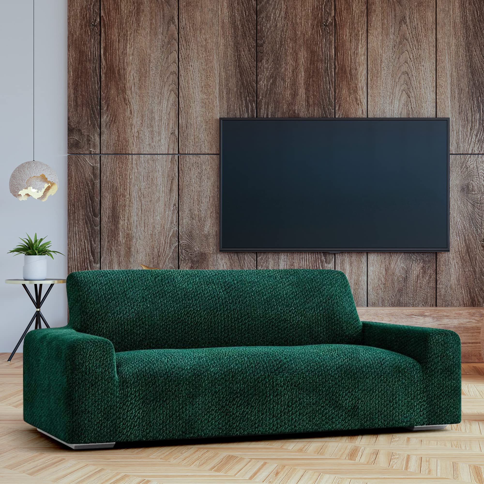 PAULATO BY GA.I.CO. Stretch Velvet Sofa Slipcover - 1-Piece Washable Couch Cover with Form Fit - Soft Fabric Sofa Protector for Pets - Emerald Green - Perfect for Living Room, Sectional Couches & Pet-Friendly Homes
