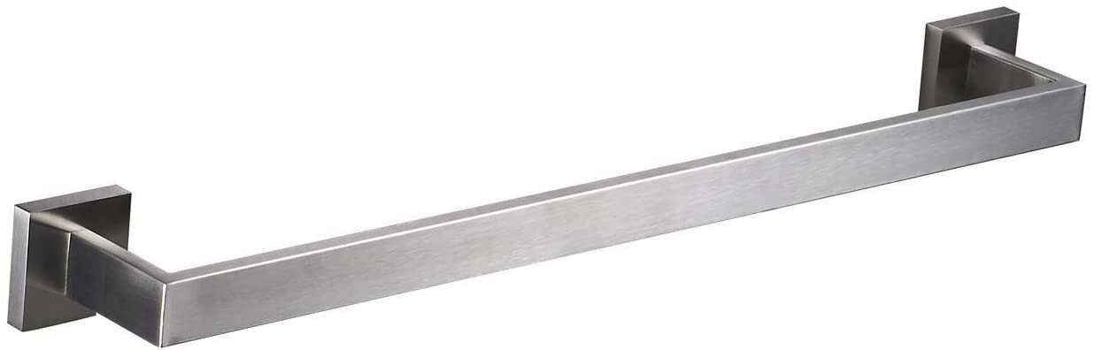 Stainless Steel Towel Rack - Brushed Silver Square Bathroom Towel Holder with Mirror, Single Pole Perforated Design for Modern Home & Spa Decor (Perfect for Bathrooms, Kitchens, and Luxury Hotels)