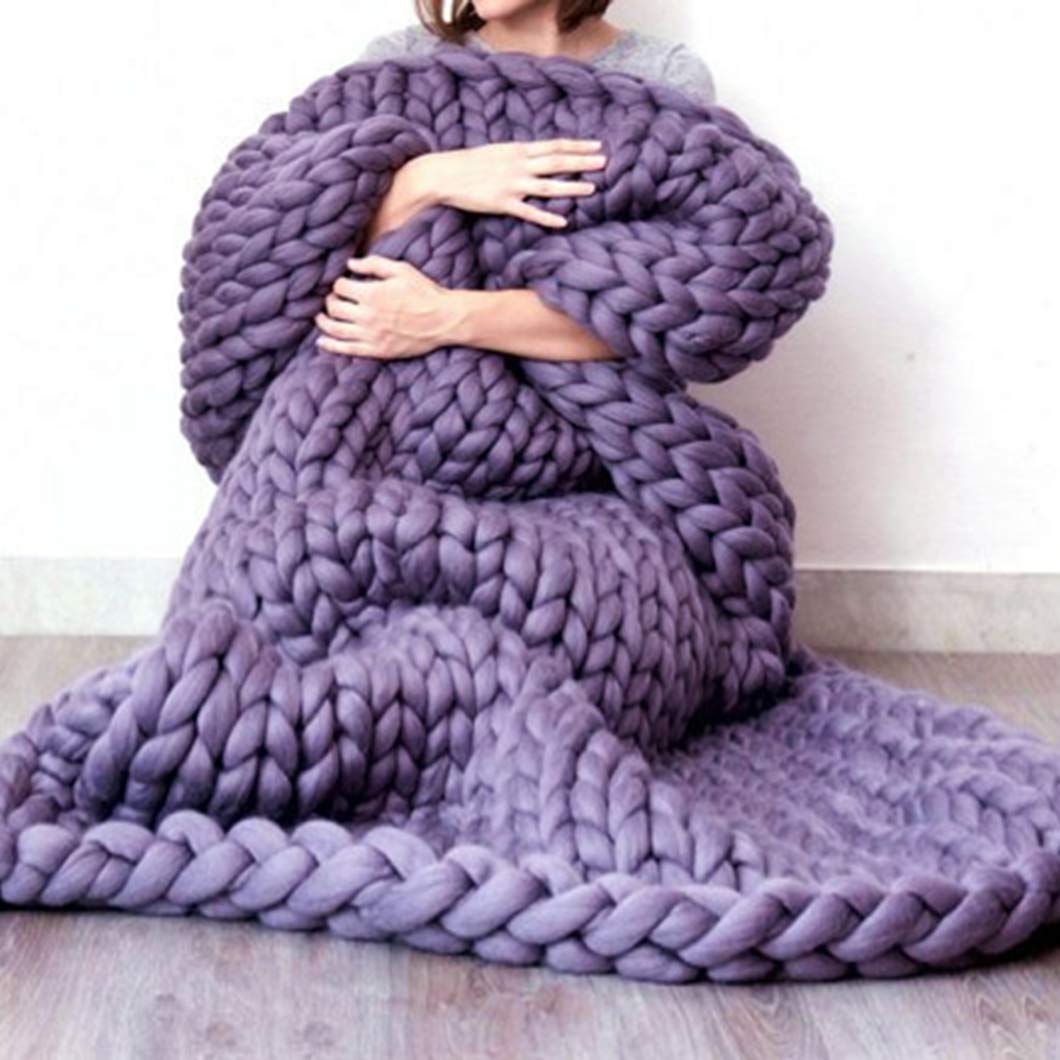 Premium Merino Wool Chunky Knit Blanket - Giant 120x180cm Oversized Throw for Bed, Sofa & Couch - Soft Handmade Arm Knit Blanket in Purple - Perfect for Home Decor, Cozy Winter Nights & Mother's Day Gifts