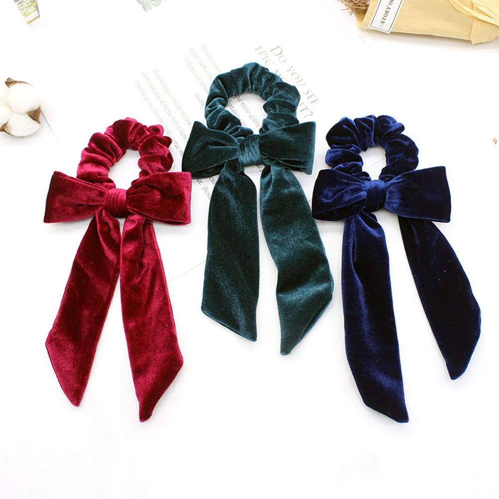 6 PCS Women's Velvet Hair Scrunchies - Soft Elastic Hair Ties with Bow Design, Headbands & Ponytail Holders for Everyday Use, Workouts and Fashion Accessories