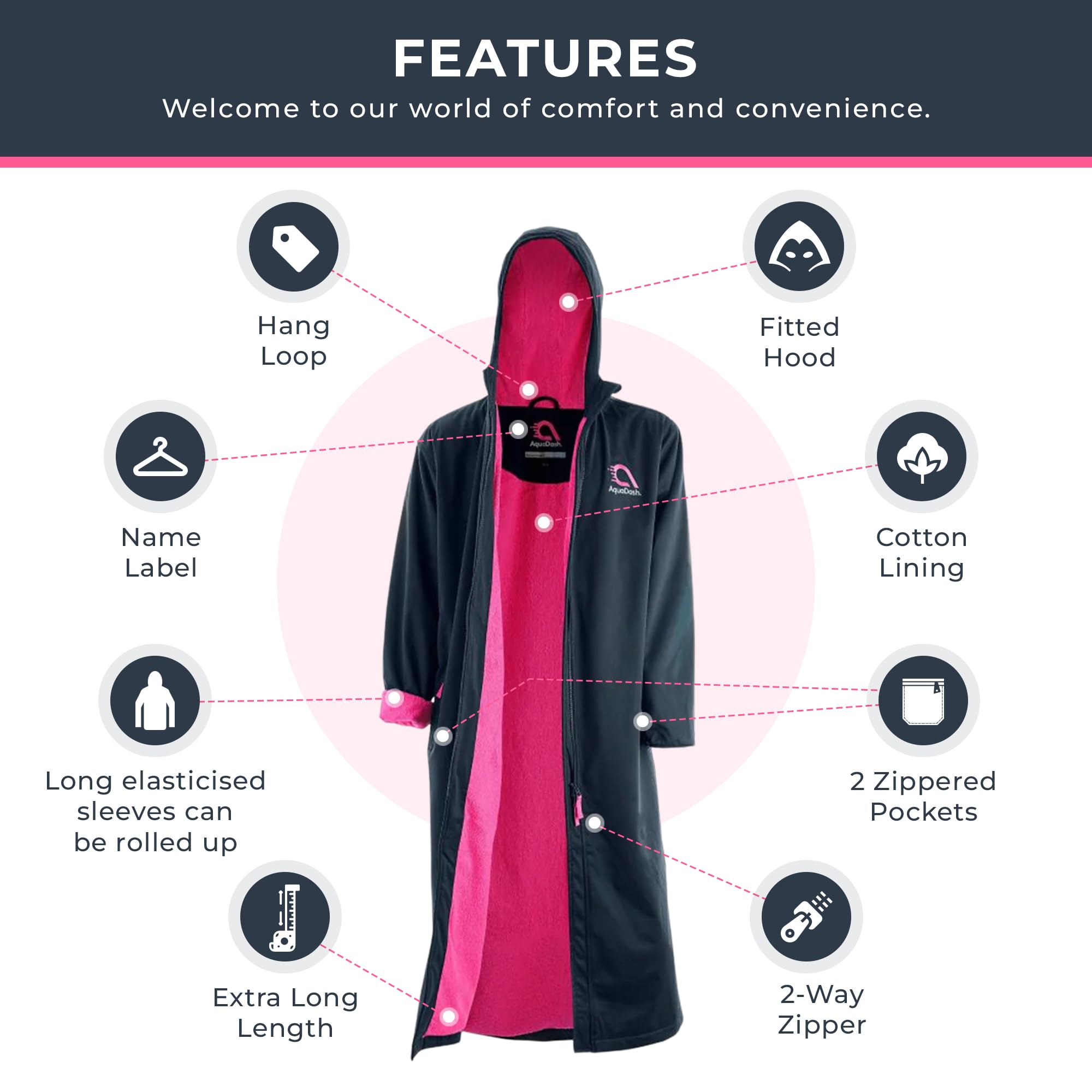 AquaDash Kids Extra Long Swim Parka - Natural Cotton Waterproof Swimwear for Boys & Girls - Perfect for Swimming Lessons, Beach Trips & Poolside Relaxation