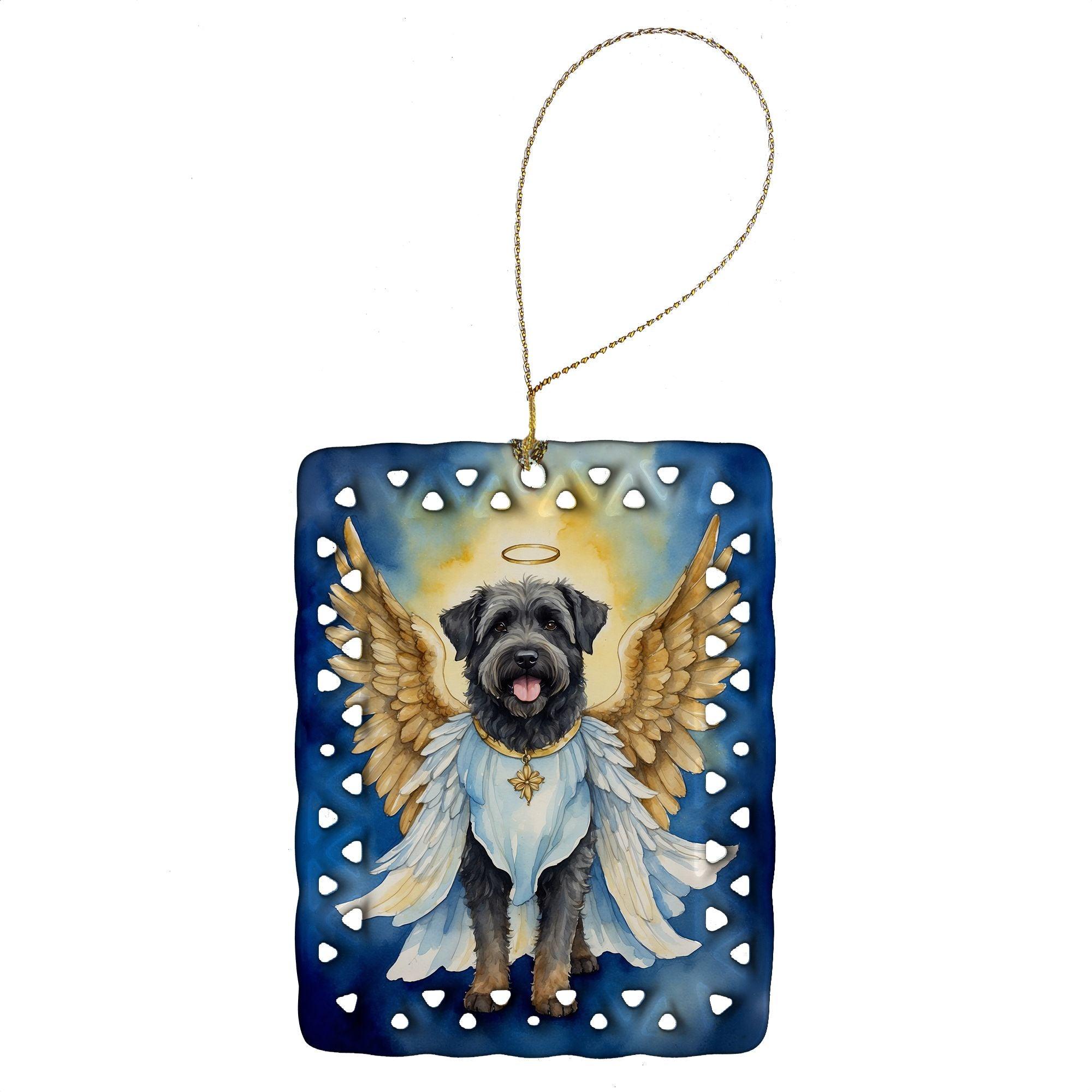 Bouvier des Flandres My Angel Porcelain Christmas Ornament - Handmade Holiday Tree Hanging Decor for Home, Rectangle Multicolor Gift (Perfect for Christmas Tree Decorating & Holiday Home Decoration)