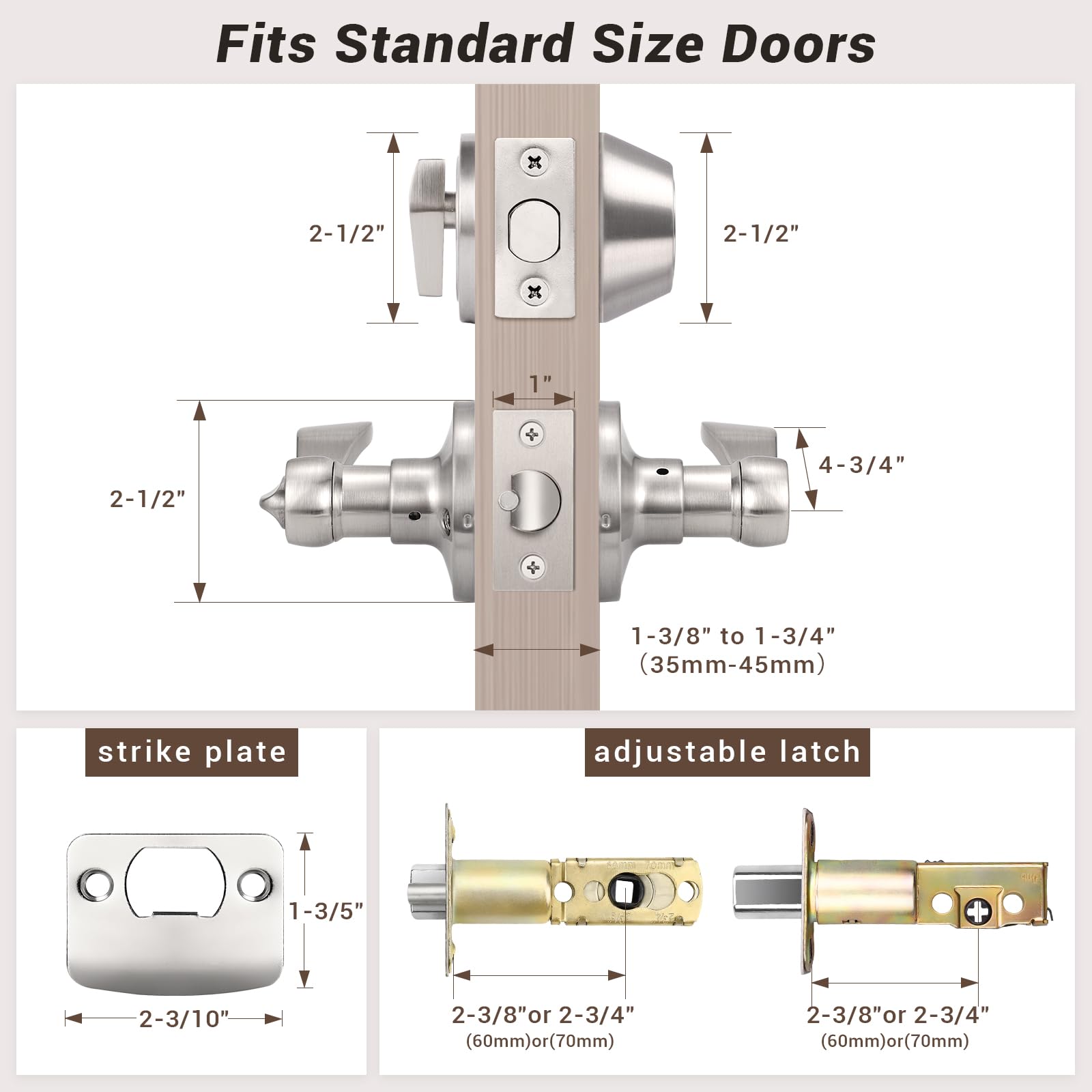 Keyed Alike Door Handle and Deadbolt Locksets - Brushed Nickel Exterior Door Handles with Single Deadbolt - Secure Front Entry Door Locksets (2 Pack) - Perfect for Home, Office, and Apartment Security