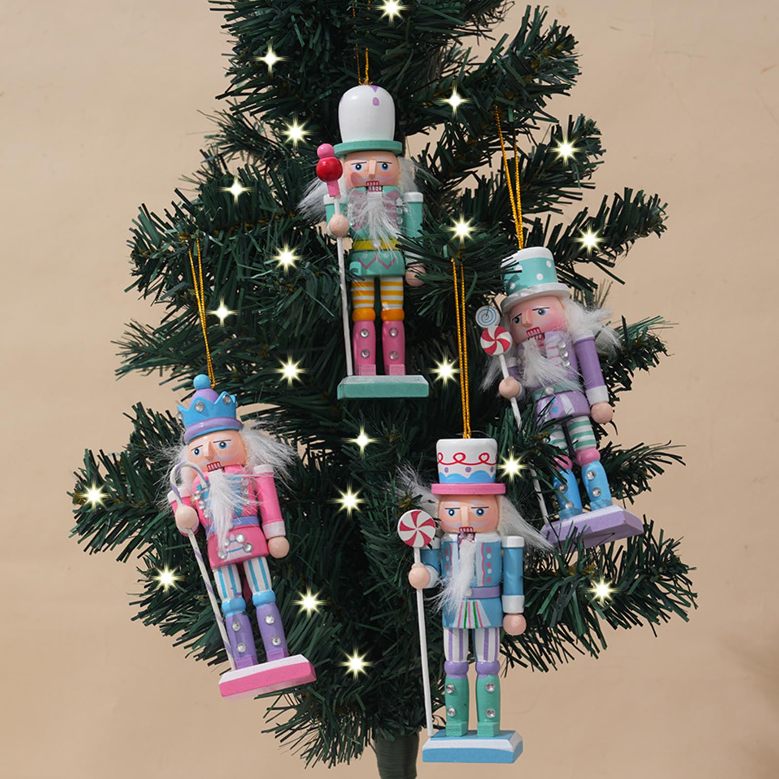 4 Pcs Wooden Christmas Soldier Nutcracker Ornaments - Traditional Holiday Decor for Shelves, Tables, Mantels & Christmas Tree - Perfect for Home, Office & Festive Party Decorations