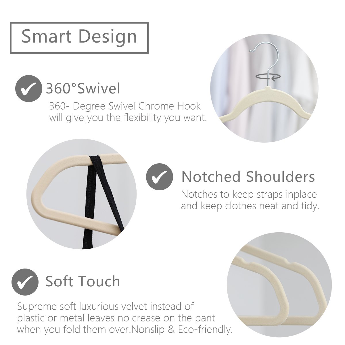 50 Pack Premium Velvet Hangers - Heavy Duty Non-Slip Suit Hangers with Chrome Hooks, Space Saving Closet Organizers (Ivory) - Perfect for Wardrobe Organization & Luxury Garment Storage