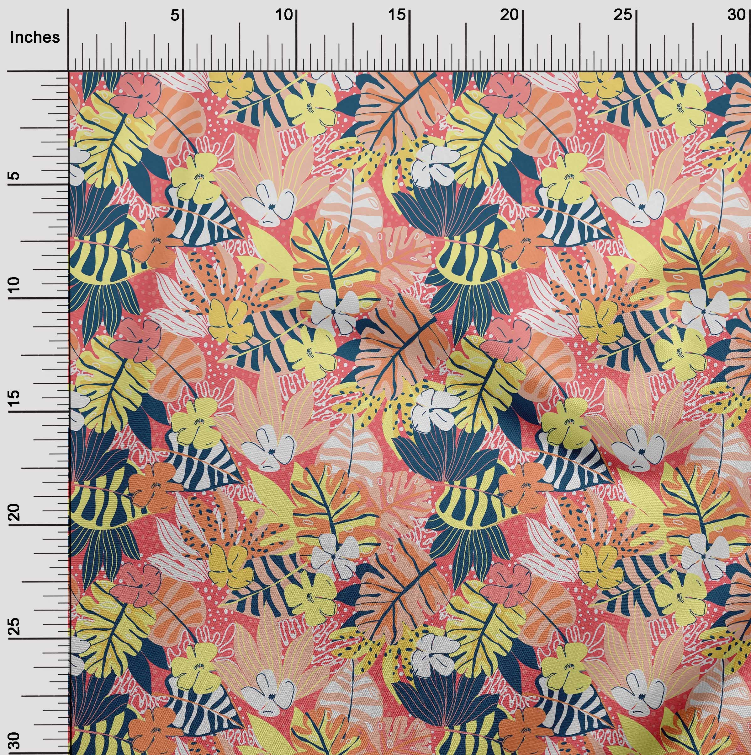 oneOone Polyester Spandex Pink Tropical Floral Print Fabric - 56 Inch Wide for DIY Clothing, Quilting, Dresses & Home Decor | Soft Stretch Material for Sewing Projects