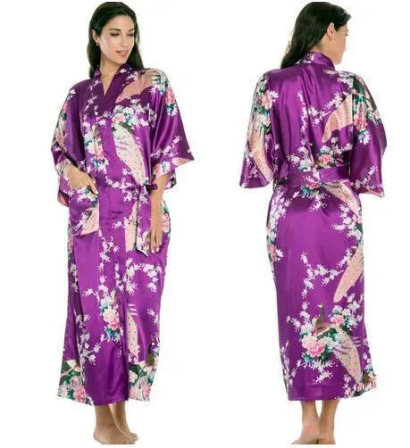 Elegant Floral Silk Kimono Nightgown - Women's Lightweight Loungewear for Sleep, Spa & Relaxation at Home