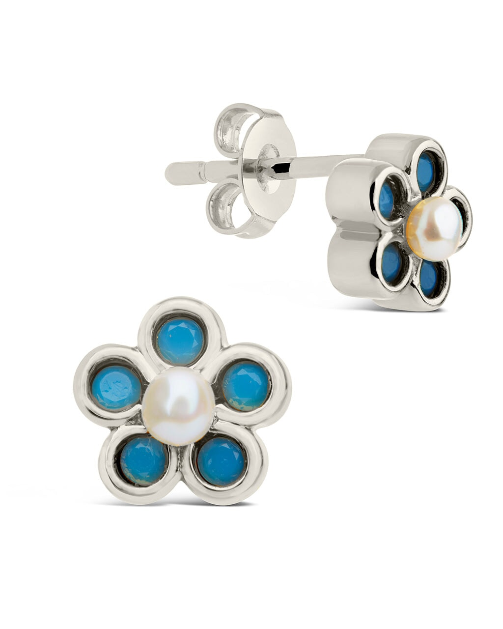 Lilo Turquoise & Pearl Flower Stud Earrings for Women – Dainty Bohemian Jewelry Gift for Birthday, Wedding, Party | Handmade Floral Earrings for Everyday Wear & Special Occasions